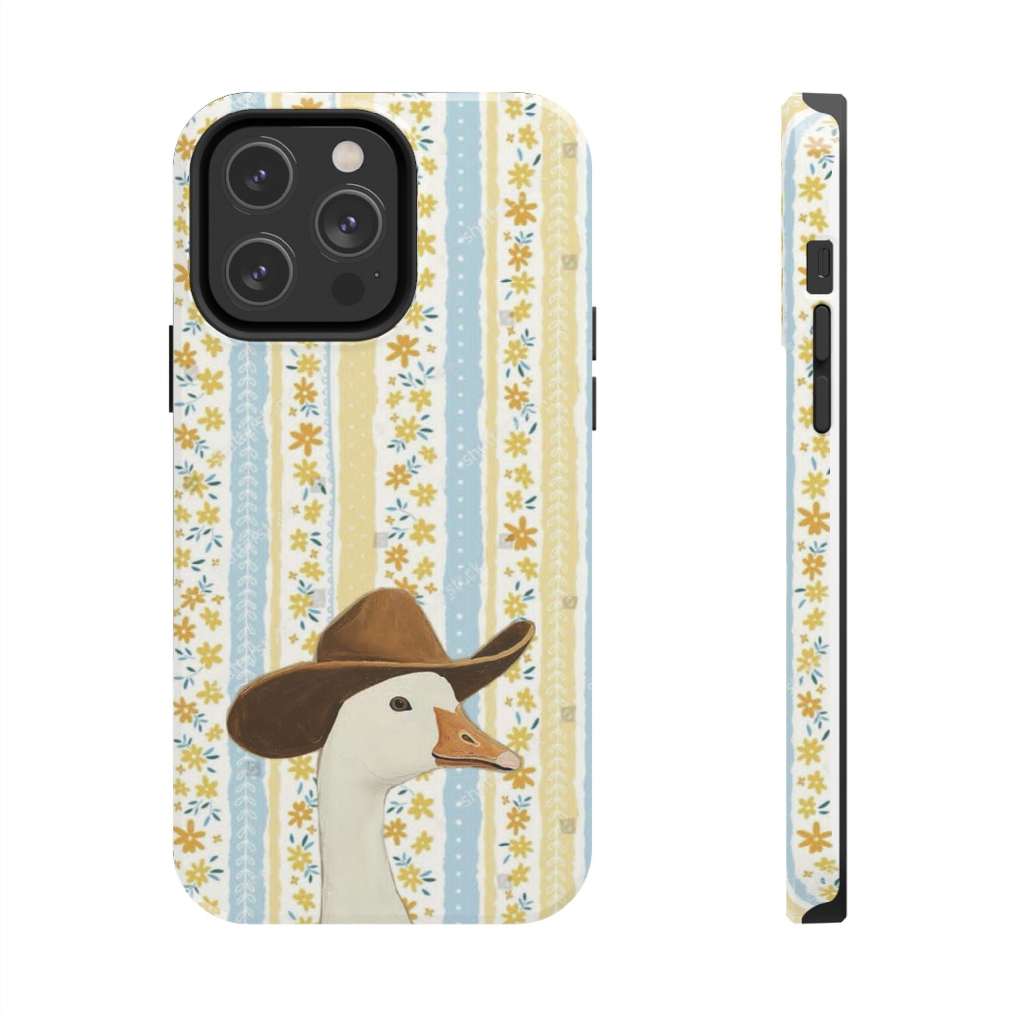 Cowboy Goose Tough Phone Case — Cute Farm Animal iPhone Case with Floral Stripes