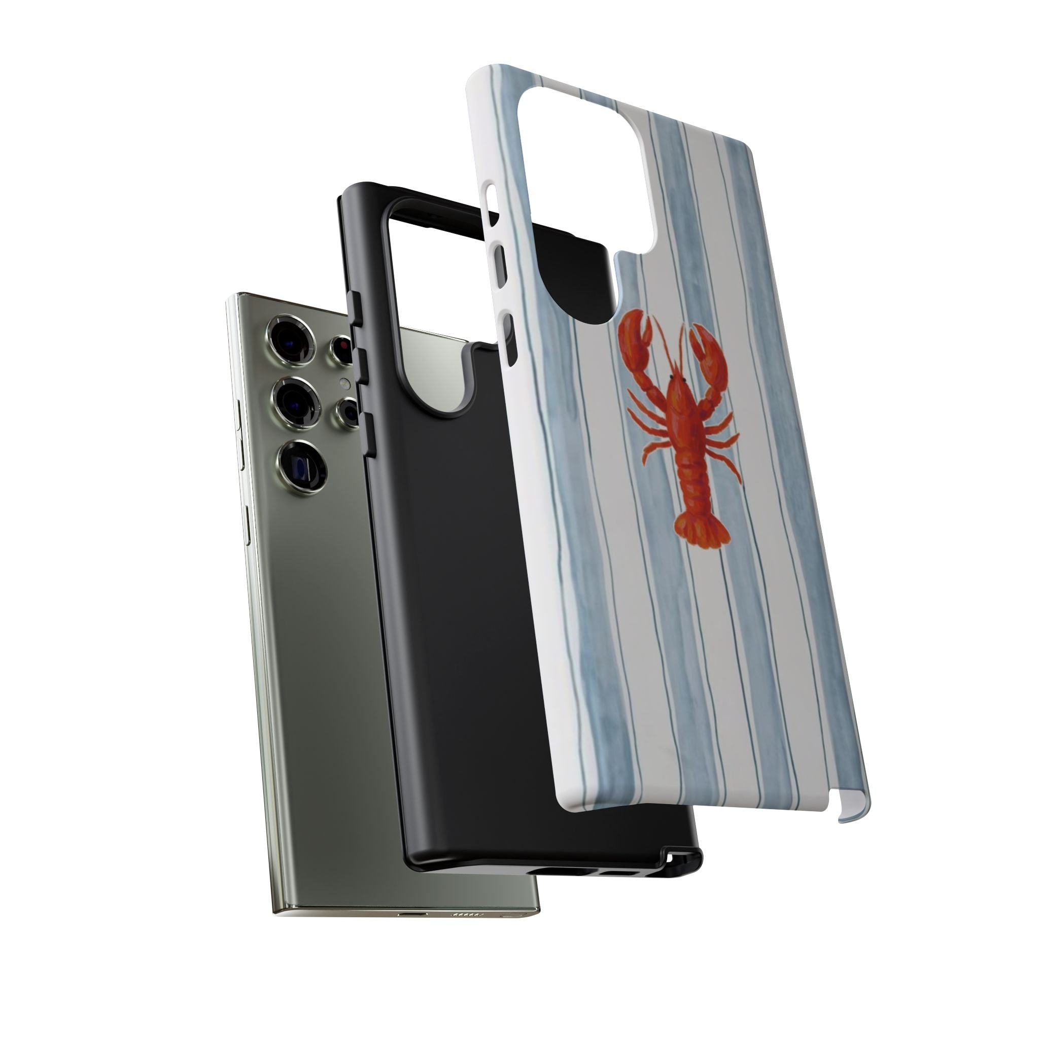 Lobster Stripe Phone Case — Nautical Blue & White Protective Cover