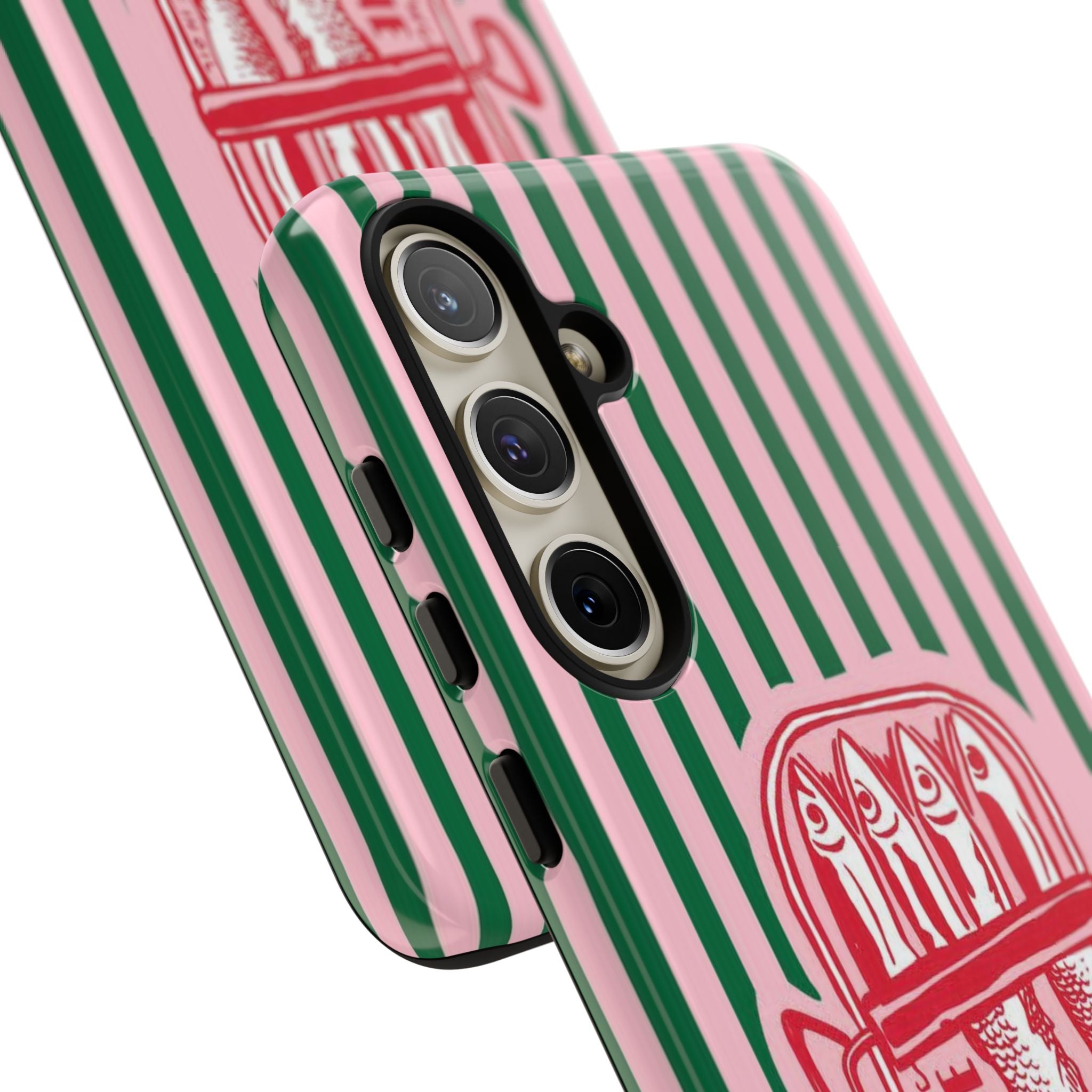 Sardine Stripe Phone Case — Retro Pink & Green Nautical Protection