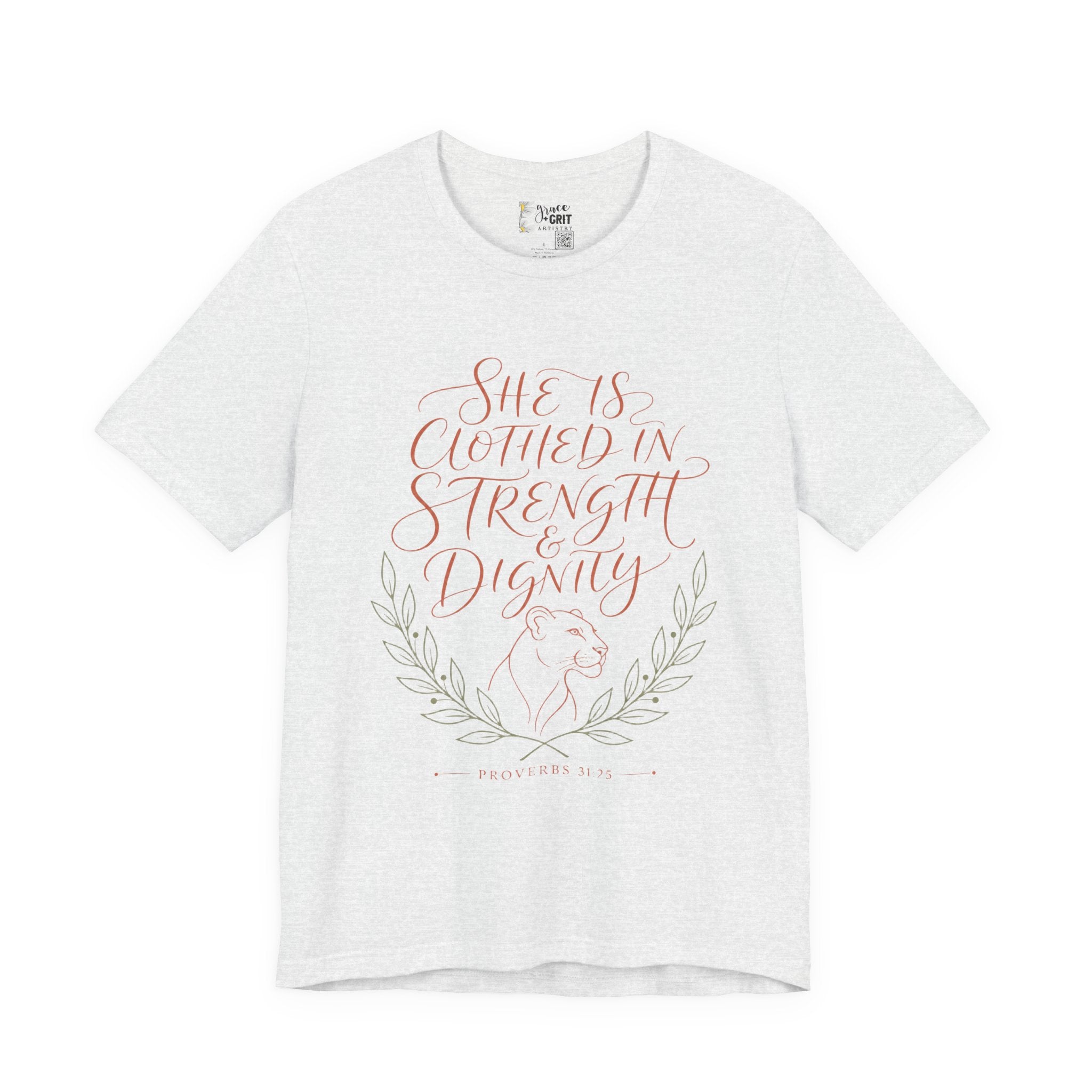 She Is Clothed in Strength & Dignity Tee — Inspirational Christian Women's Graphic T-Shirt