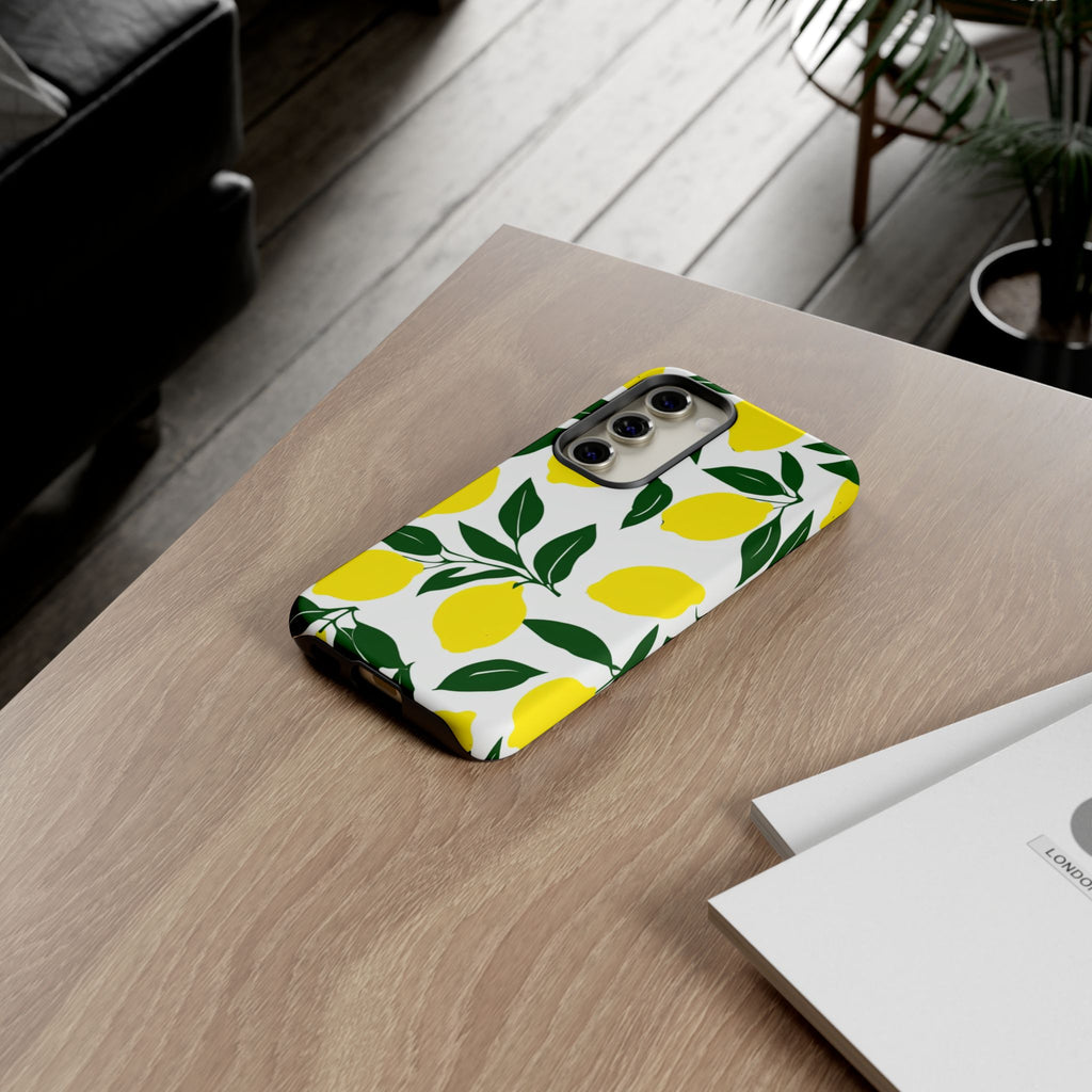 Lemon Pattern Tough Phone Case — Bright Citrus Protective Cover