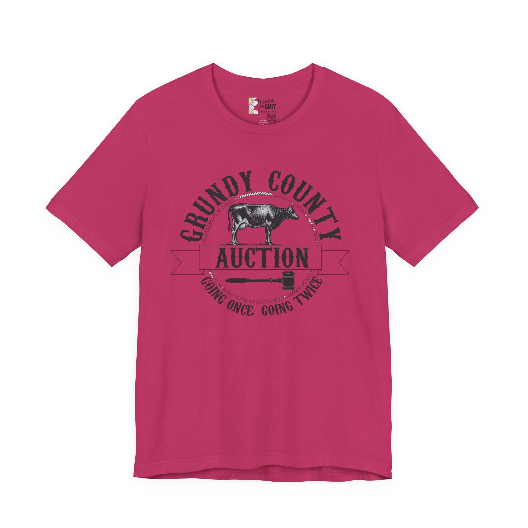 Grundy County Auction Tee — 'Going Once, Going Twice' Farm Livestock Graphic T‑Shirt