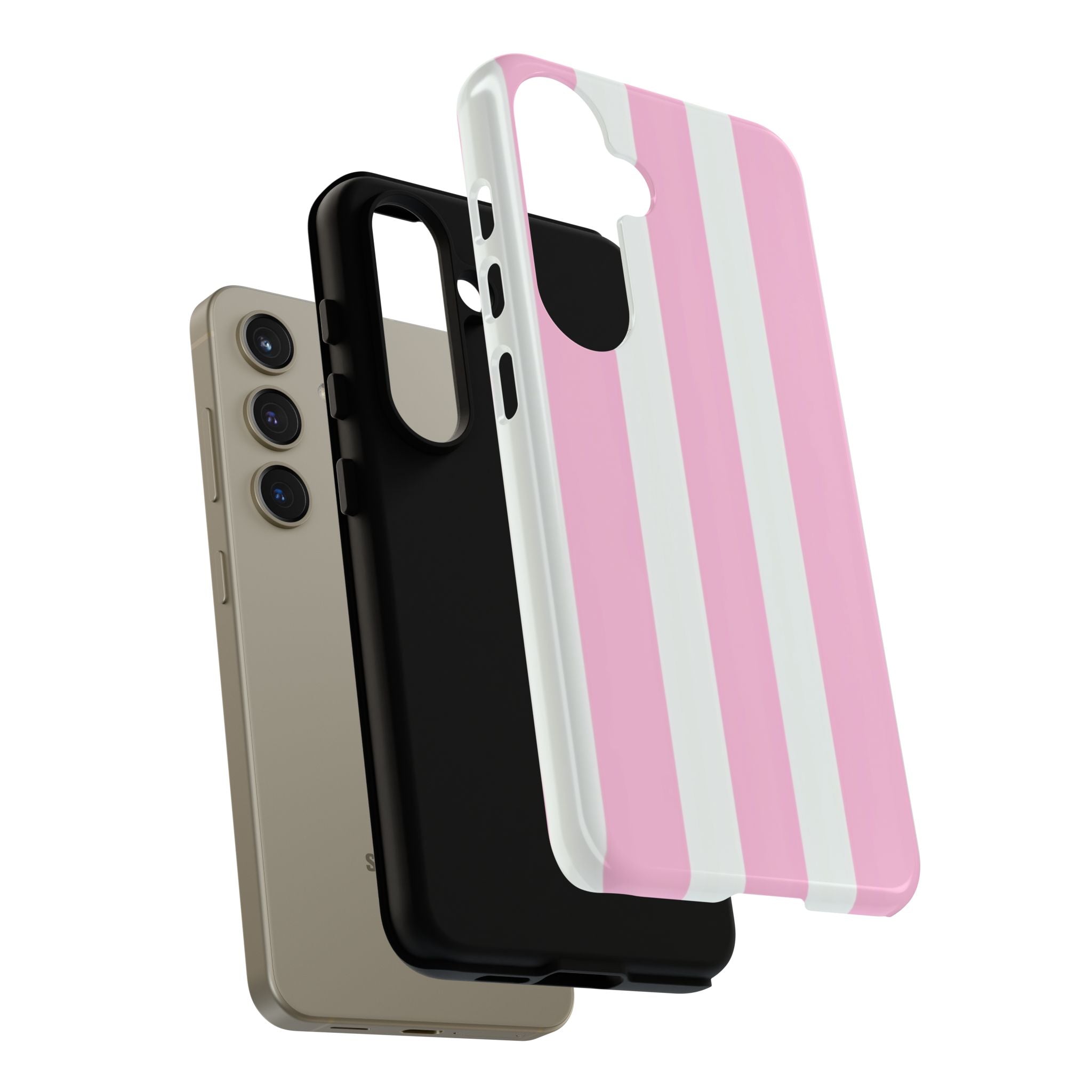 Pink & White Striped Tough Phone Case — Durable Protective Phone Cover