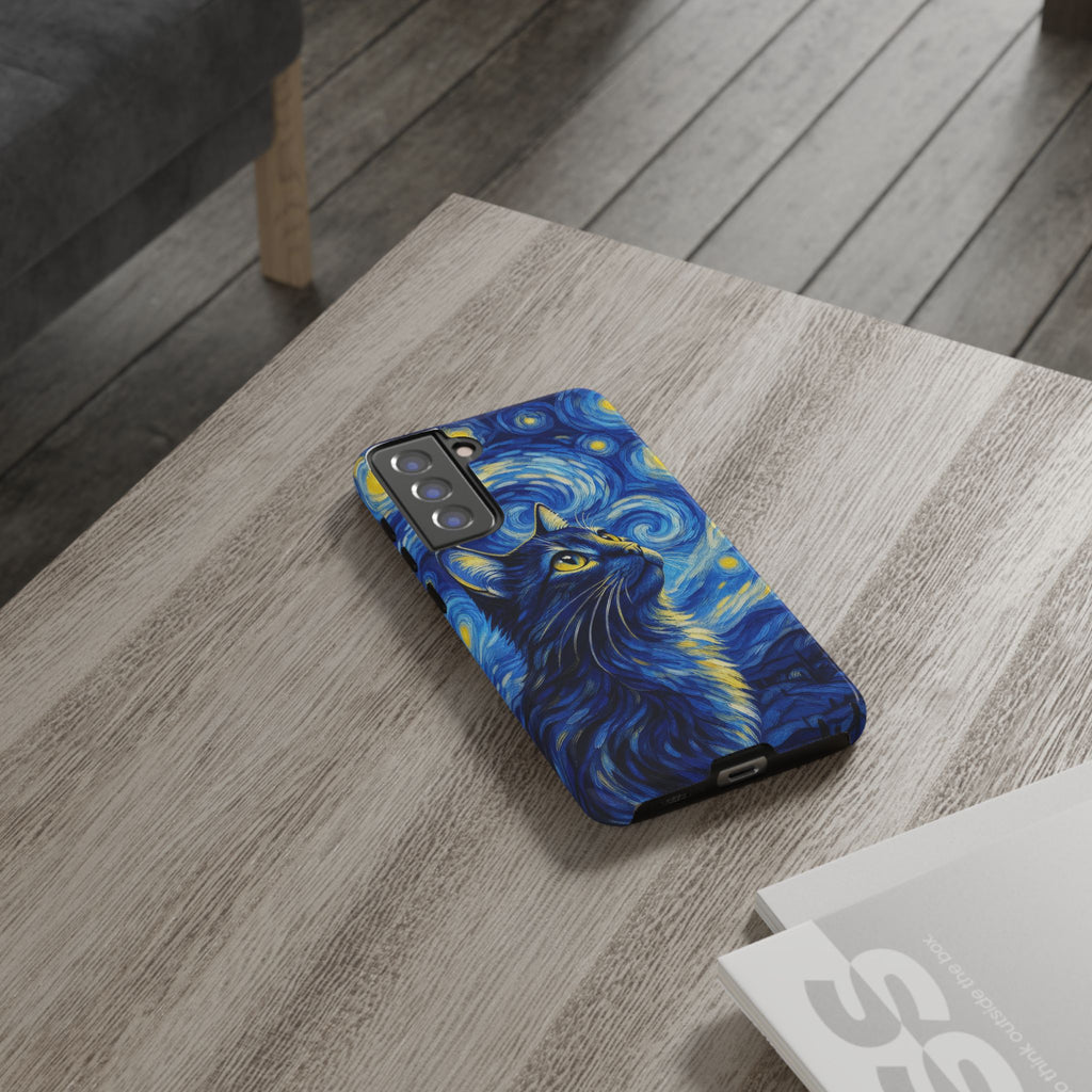 Starry Night Cat Phone Case — Van GoghStyle Blue Galaxy iPhone Cover