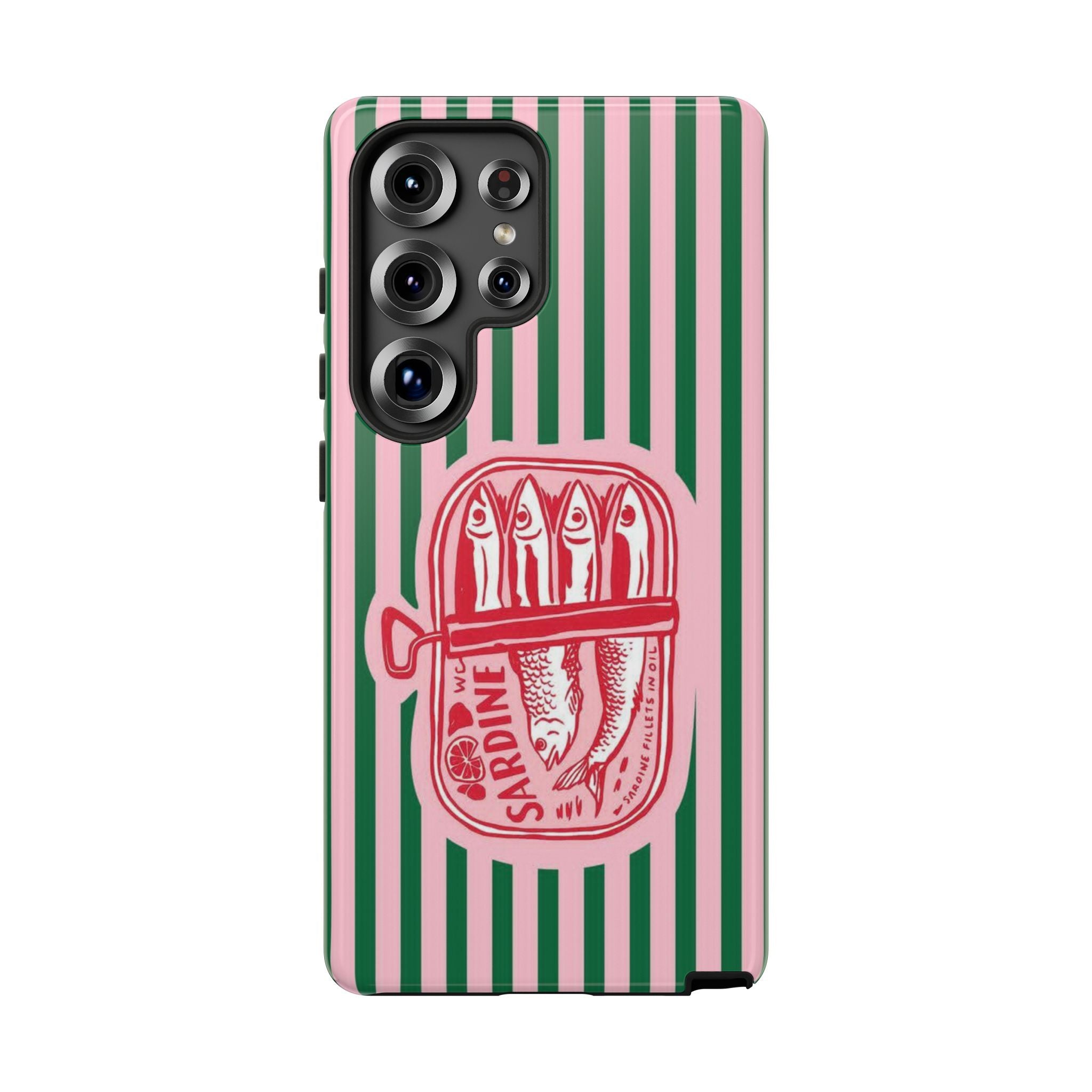 Sardine Stripe Phone Case — Retro Pink & Green Nautical Protection