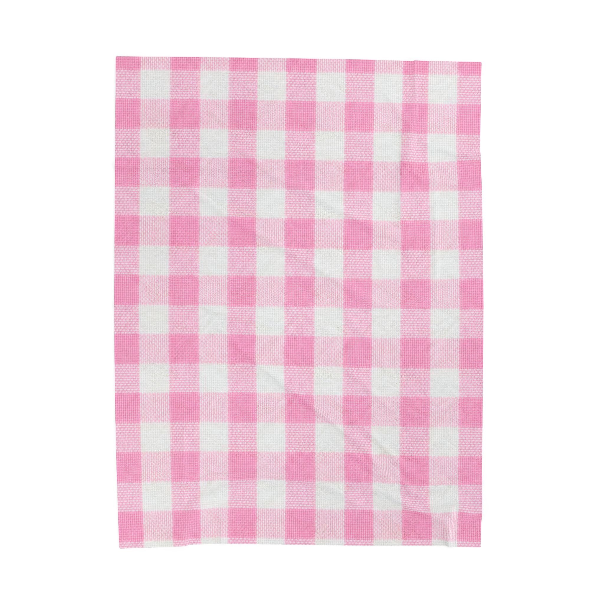 Pink Gingham Velveteen Plush Blanket — Soft Cozy Throw for Nursery, Baby Shower & Home
