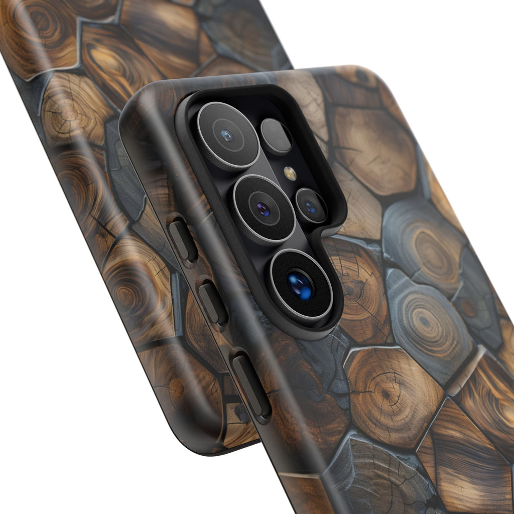 Wood Grain Hex Phone Case — Rustic Geometric iPhone Protection