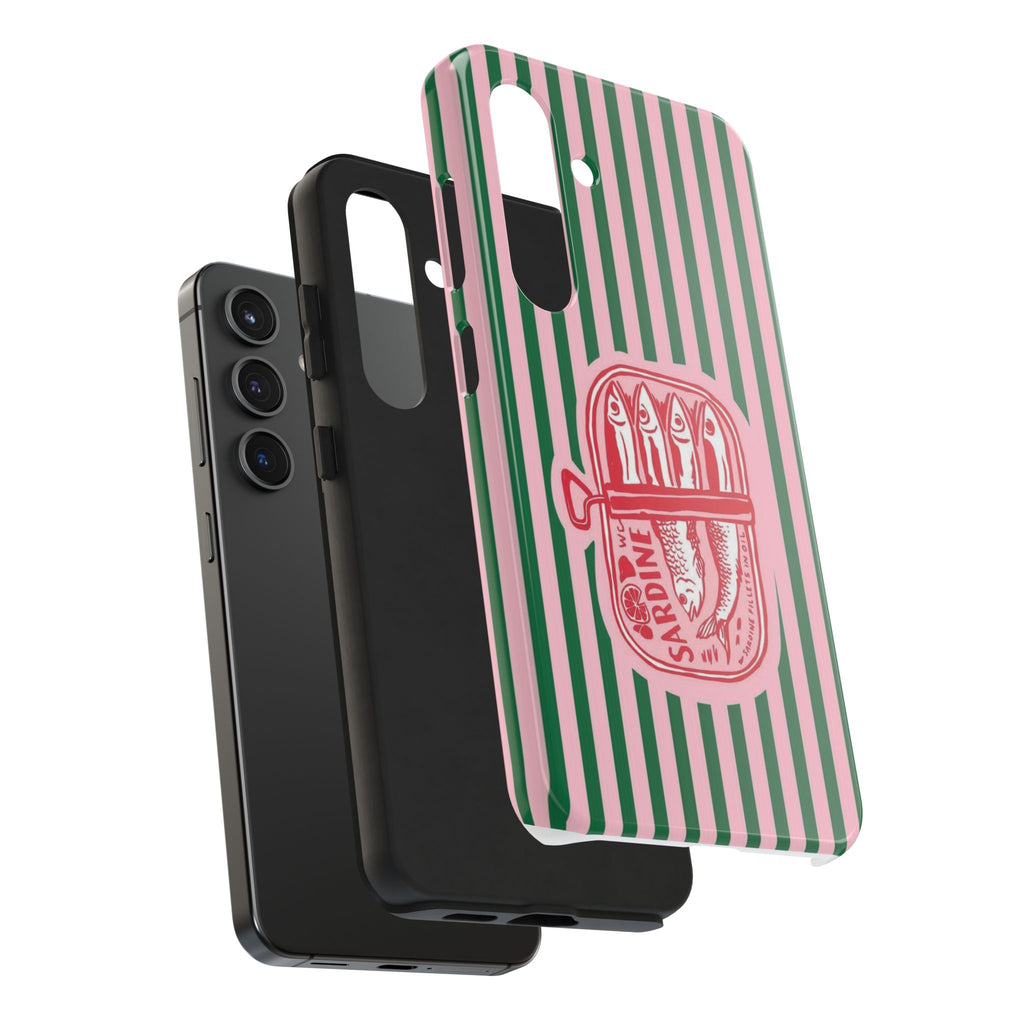 Sardine Stripes Tough Phone Case — Retro Pink & Green Protective Phone Cover