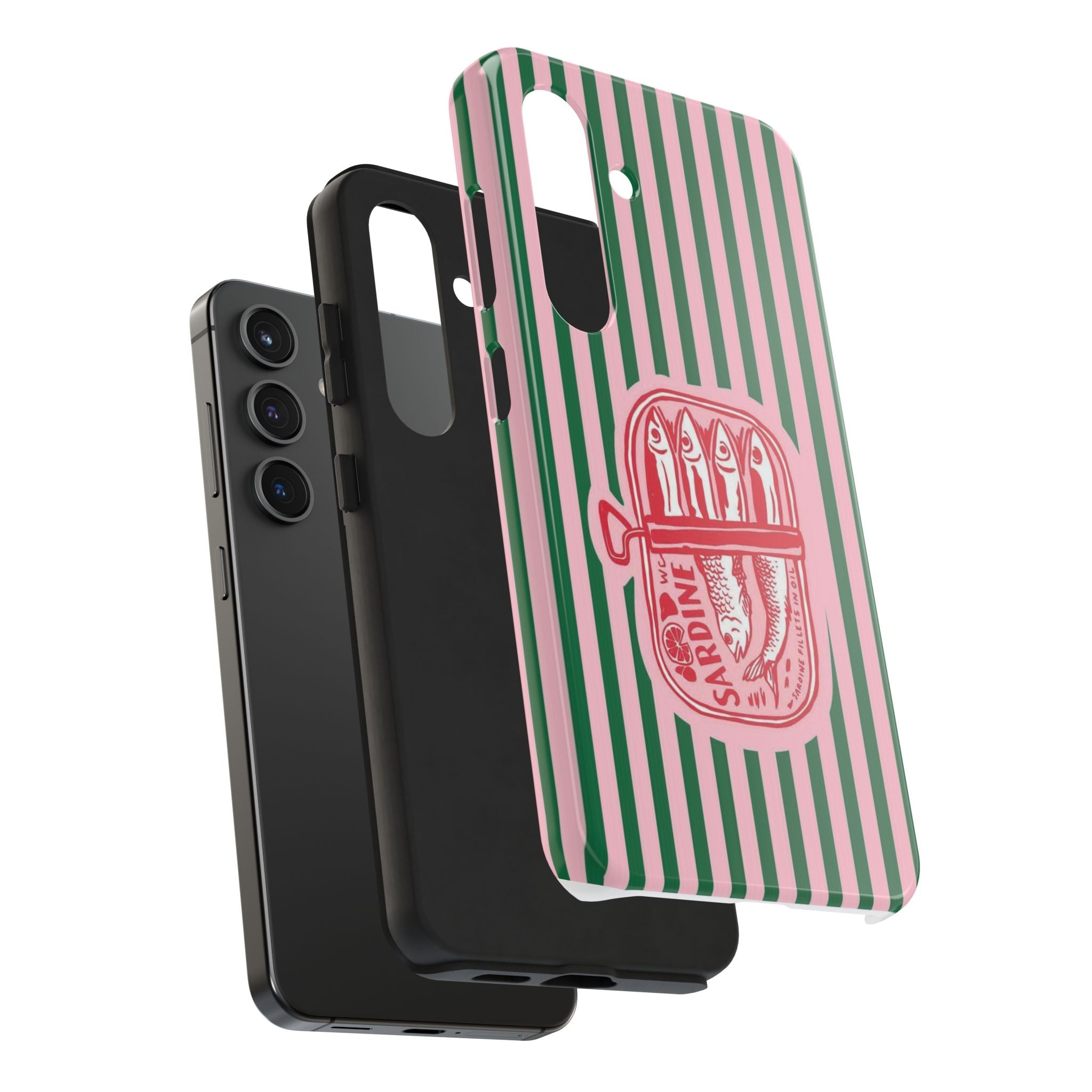 Sardine Stripes Tough Phone Case — Retro Pink & Green Protective Phone Cover