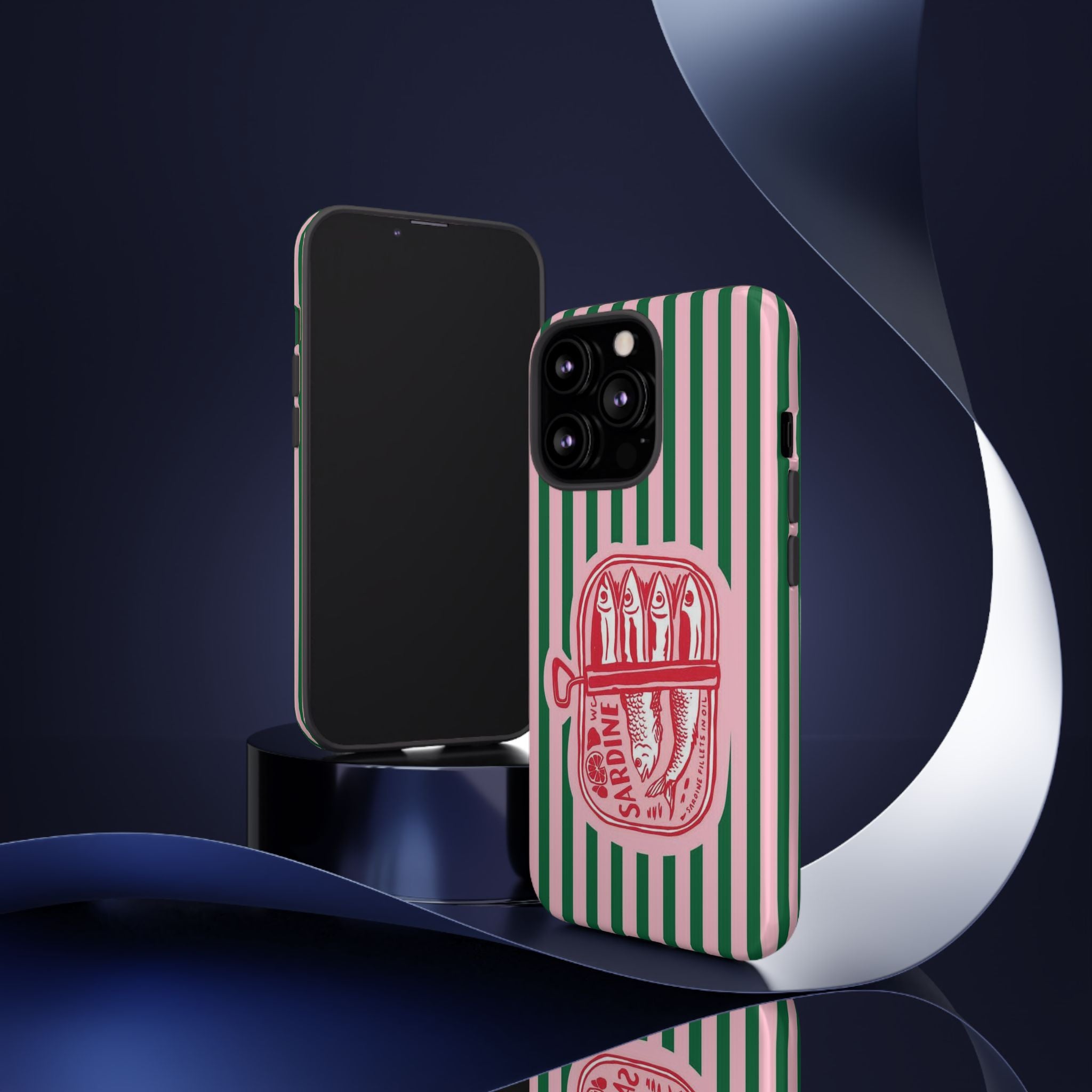Sardine Stripe Phone Case — Retro Pink & Green Nautical Protection