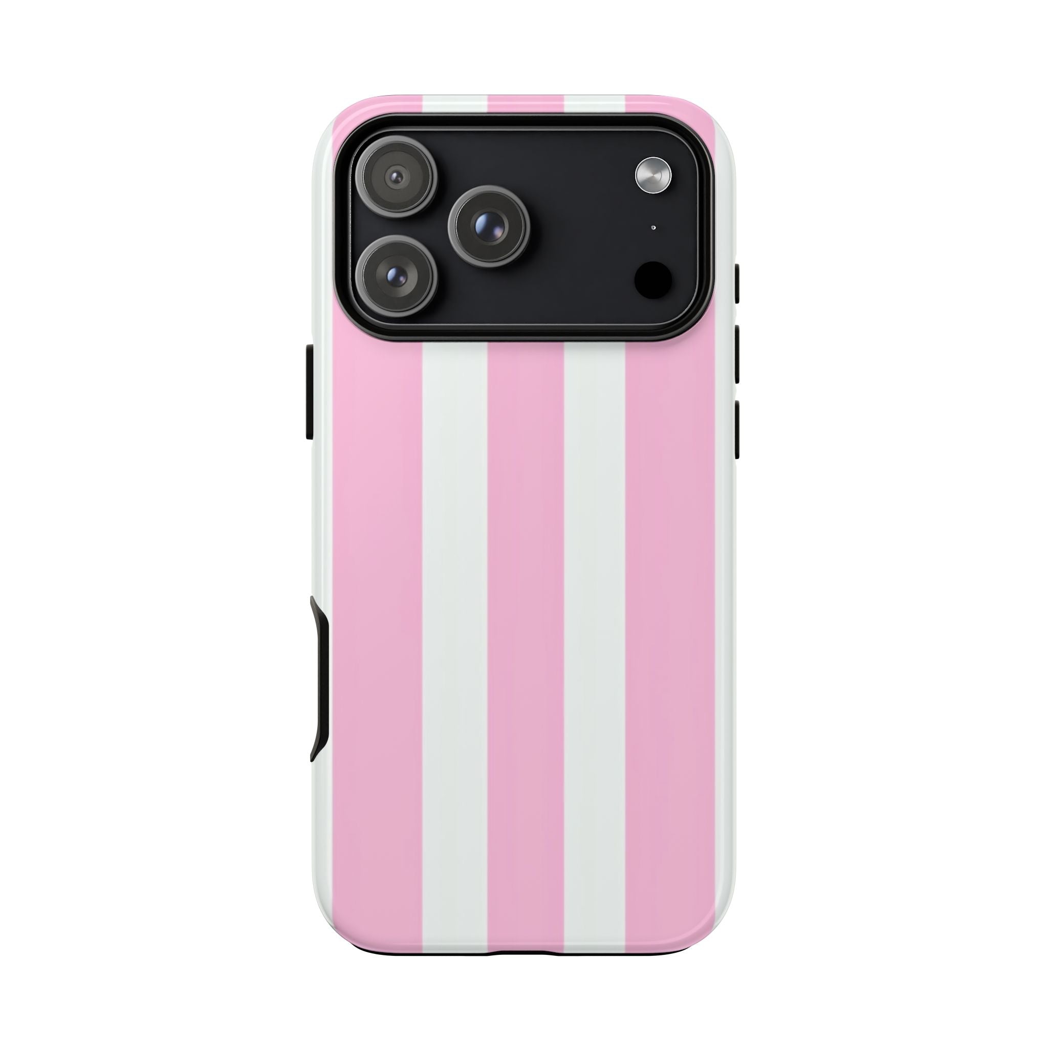 Pink & White Striped Tough Phone Case — Durable Protective Phone Cover