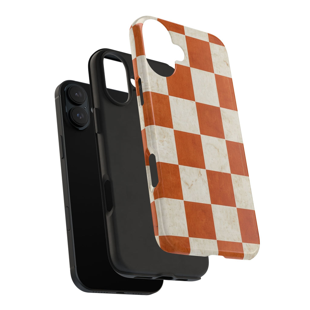 Orange and Cream Checkerboard Tough Phone Case
