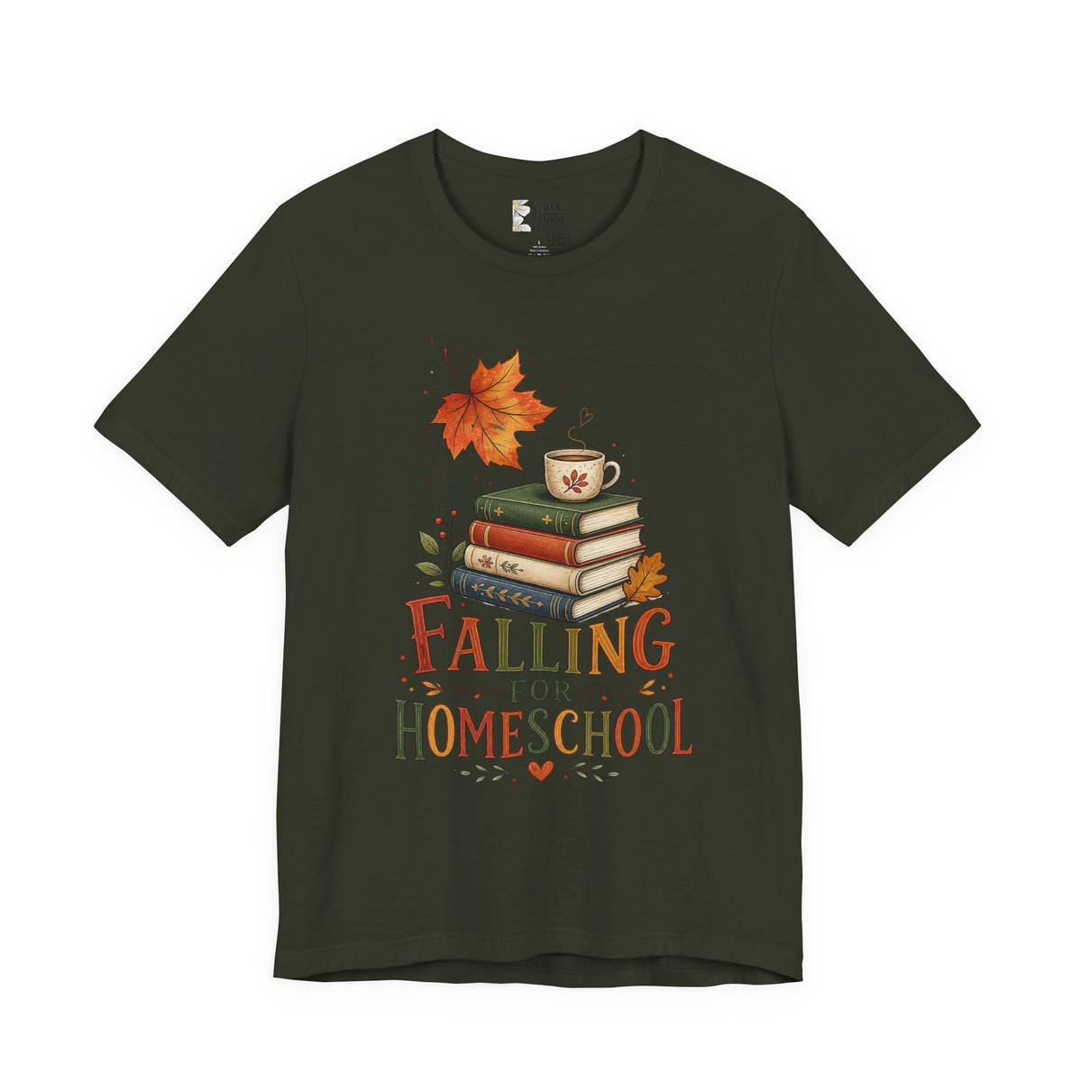 Fall Homeschool T‑Shirt – “Falling into Homeschool” Autumn Books & Coffee Tee