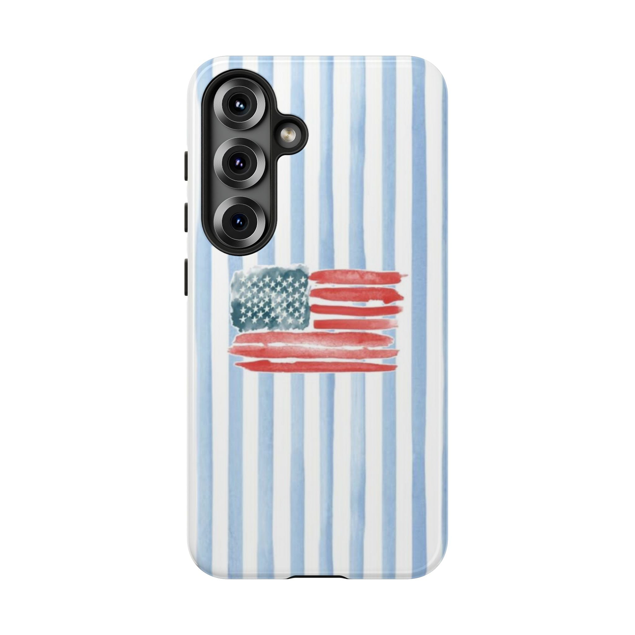 American Flag Watercolor Phone Case - Blue Stripe Tough Case