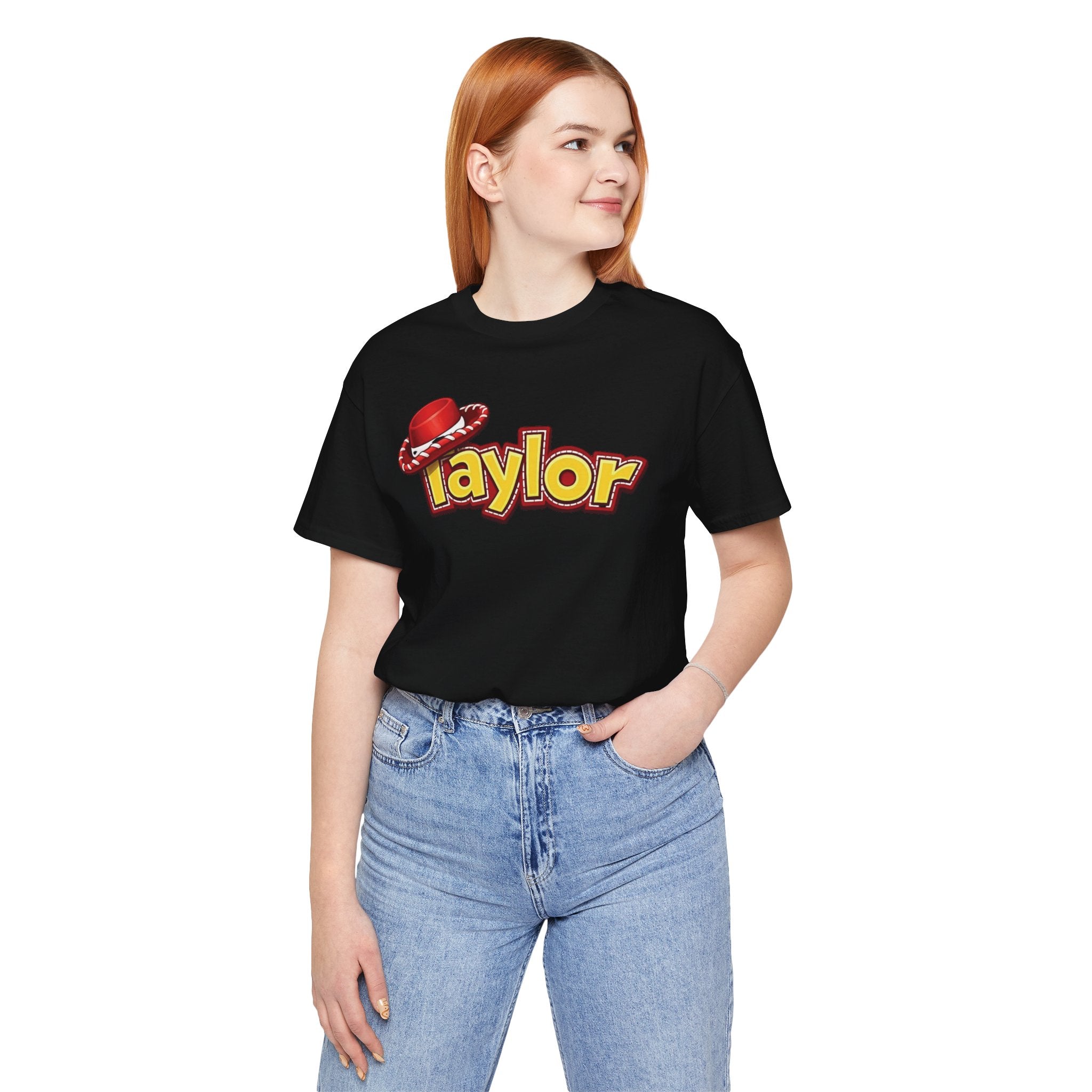 Taylor Name Tee — Retro Western Logo T-Shirt with Red Cowboy Hat