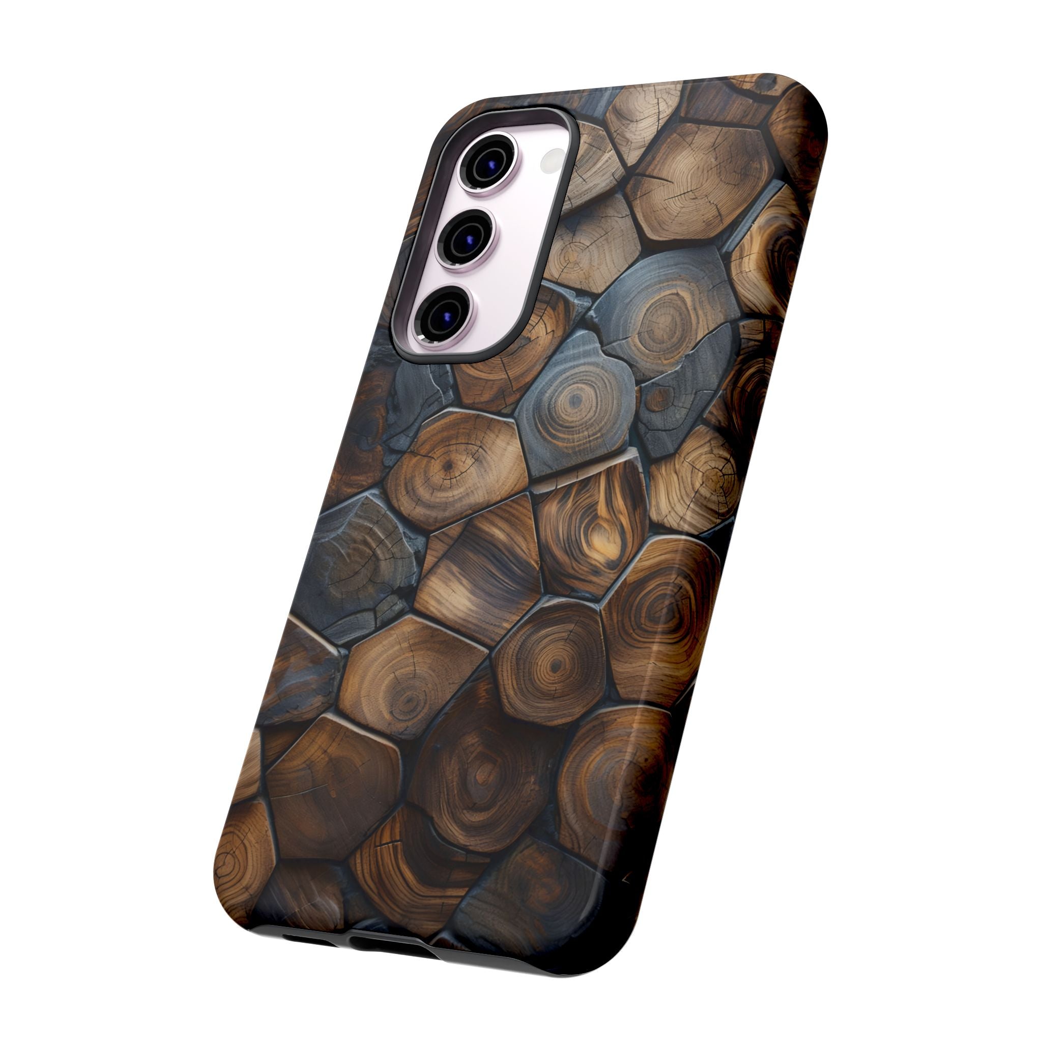 Wood Grain Hex Phone Case — Rustic Geometric iPhone Protection