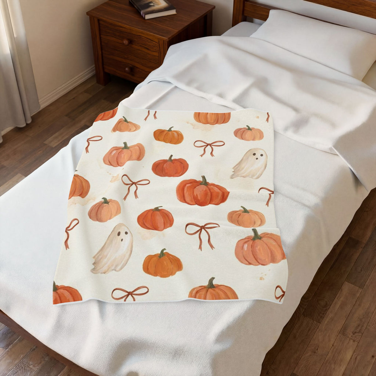 Velveteen Plush Blanket – Cute Halloween Pumpkins, Ghosts & Bows
