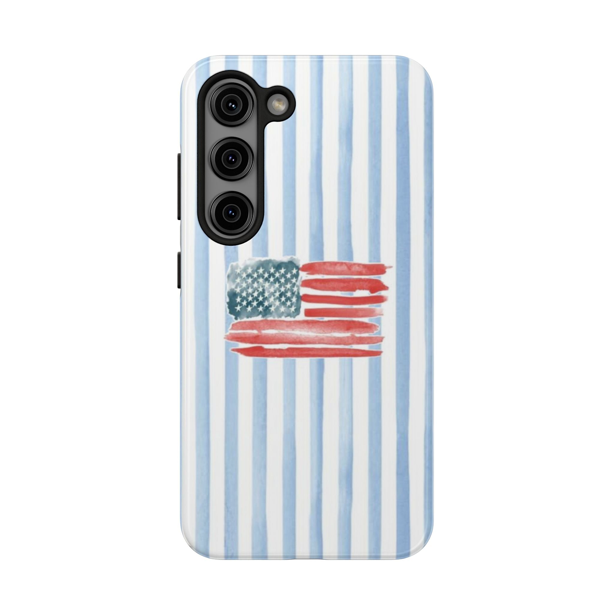 American Flag Watercolor Tough Phone Case — Blue Striped Patriotic Phone Case