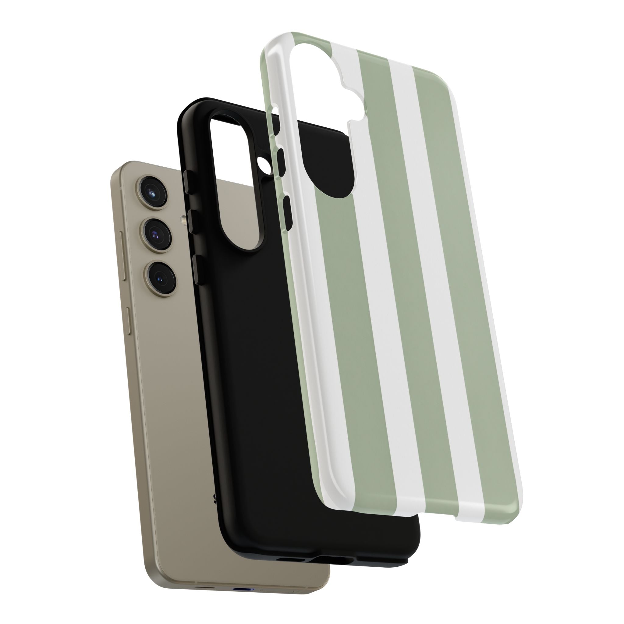 Striped Sage Tough Phone Case — Durable Green & White Vertical Stripe Phone Cover