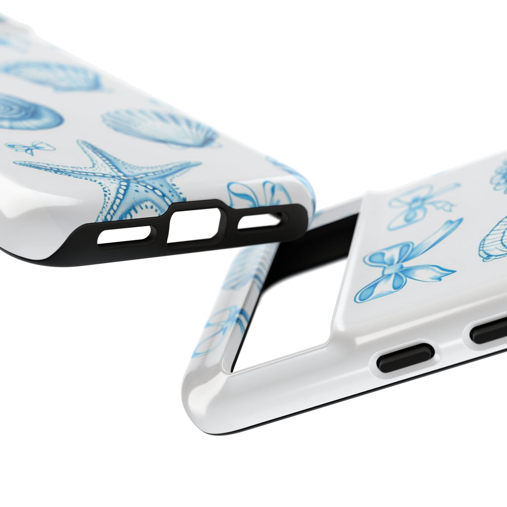 Seaside Shells Phone Case — Blue Nautical Shell & Starfish Pattern