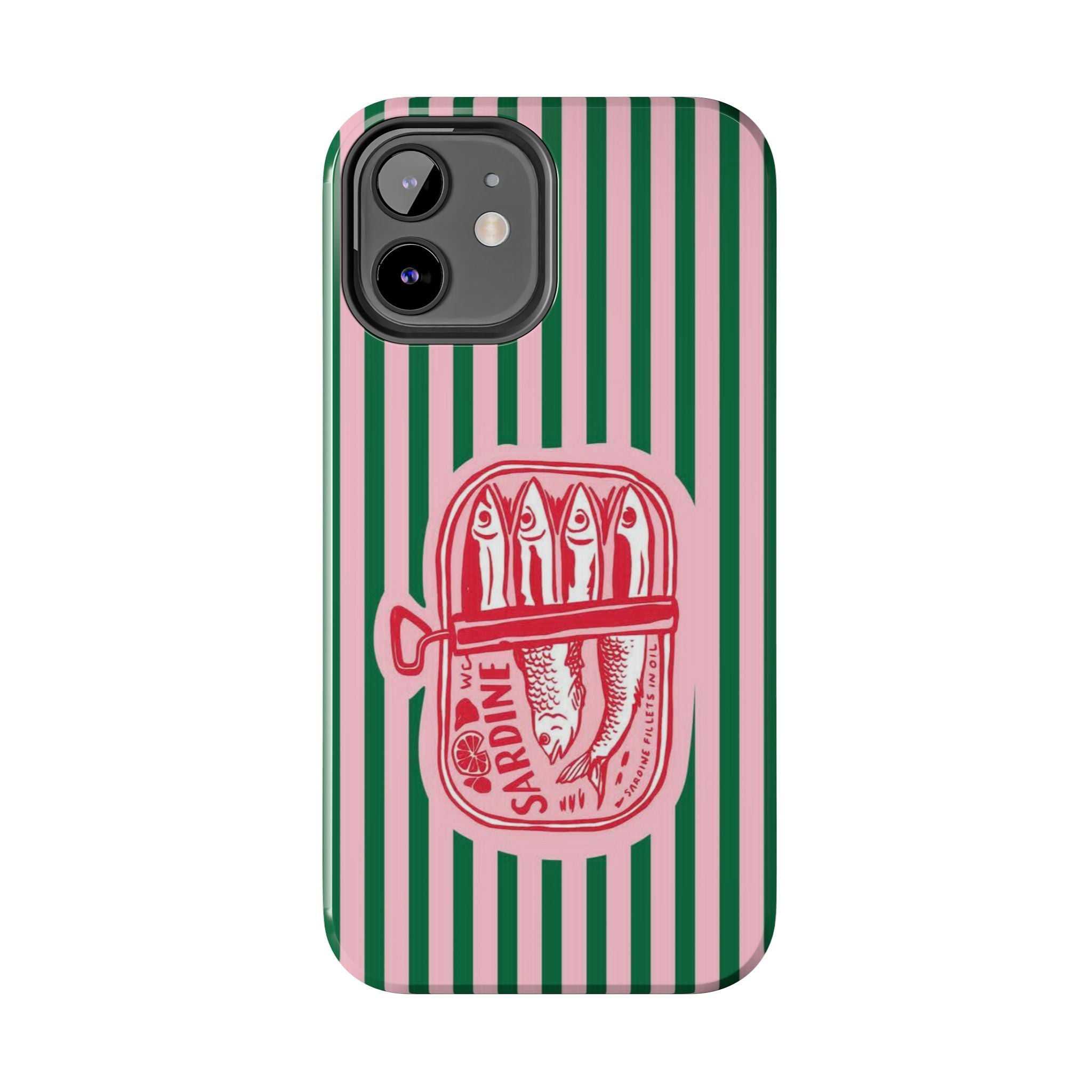 Sardine Stripes Tough Phone Case — Retro Pink & Green Protective Phone Cover