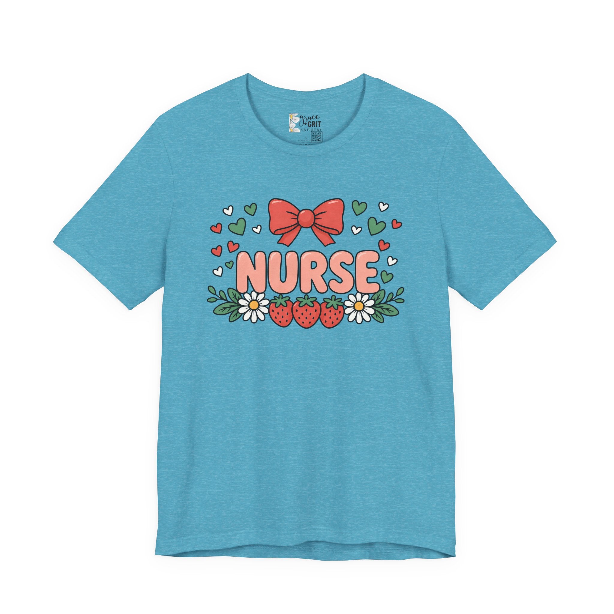 Nurse Floral Tee — Cute Strawberry & Bow Nurse T-Shirt