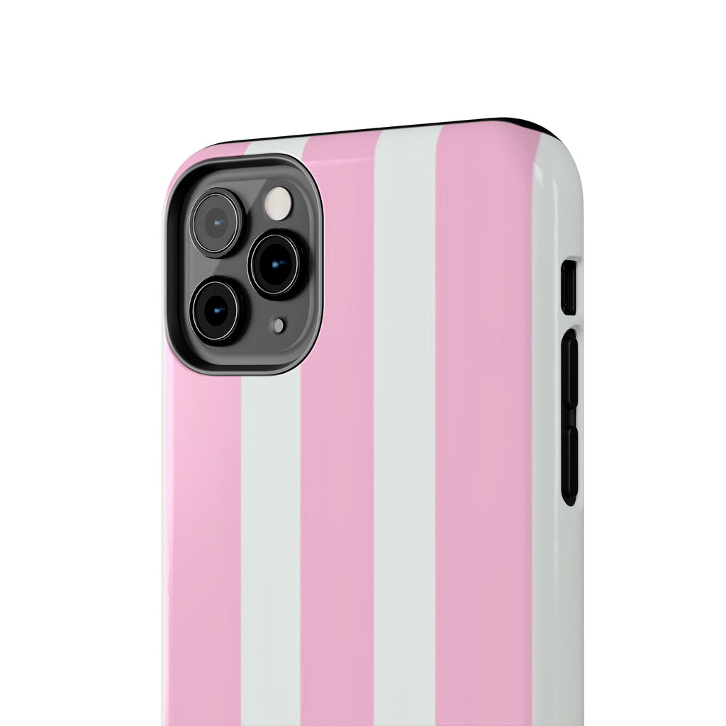 Pink & White Stripe Tough Phone Case — Protective Stripe iPhone Cover