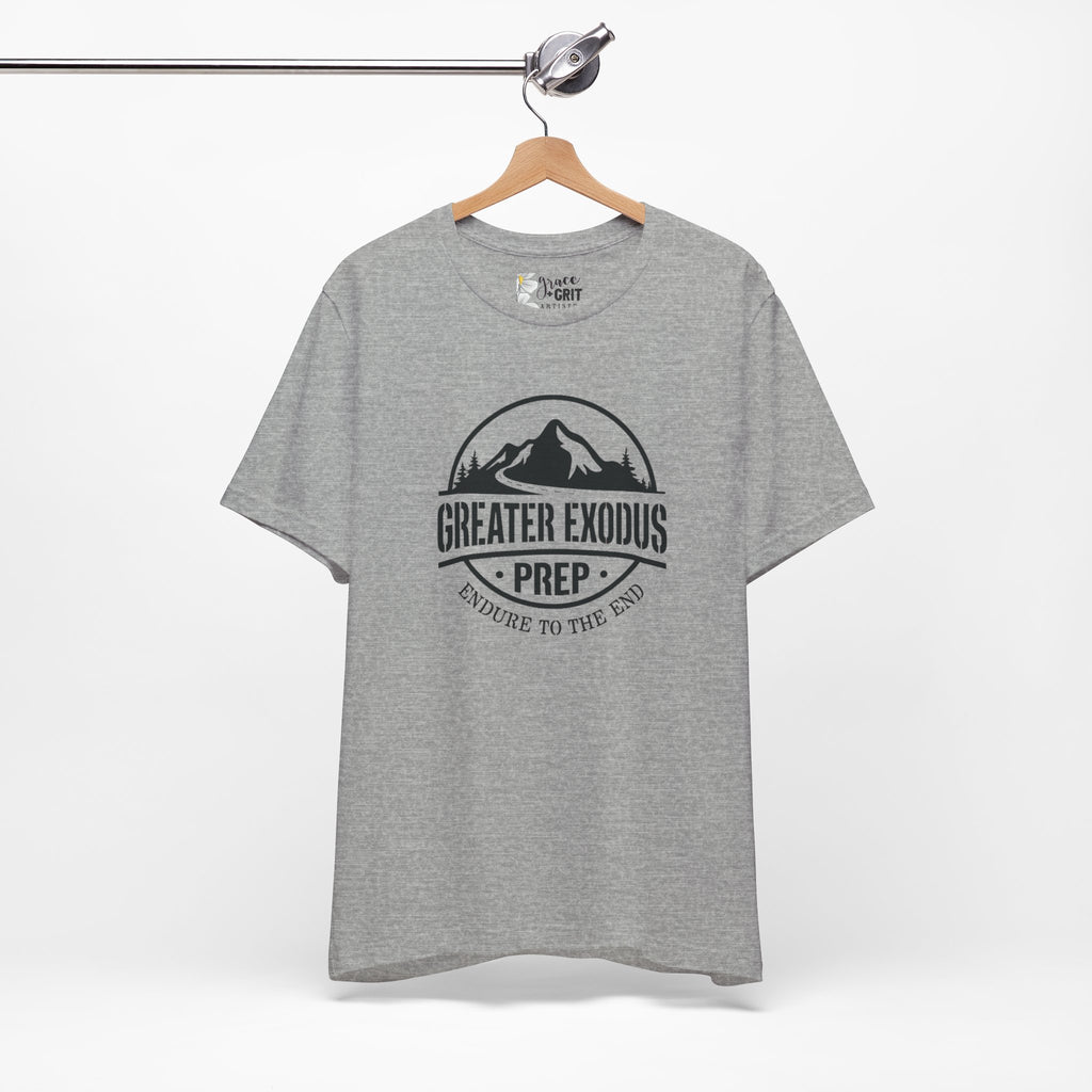 Greater Exodus Prep T-Shirt — Mountain Logo “Endure to the End” Adventure Tee