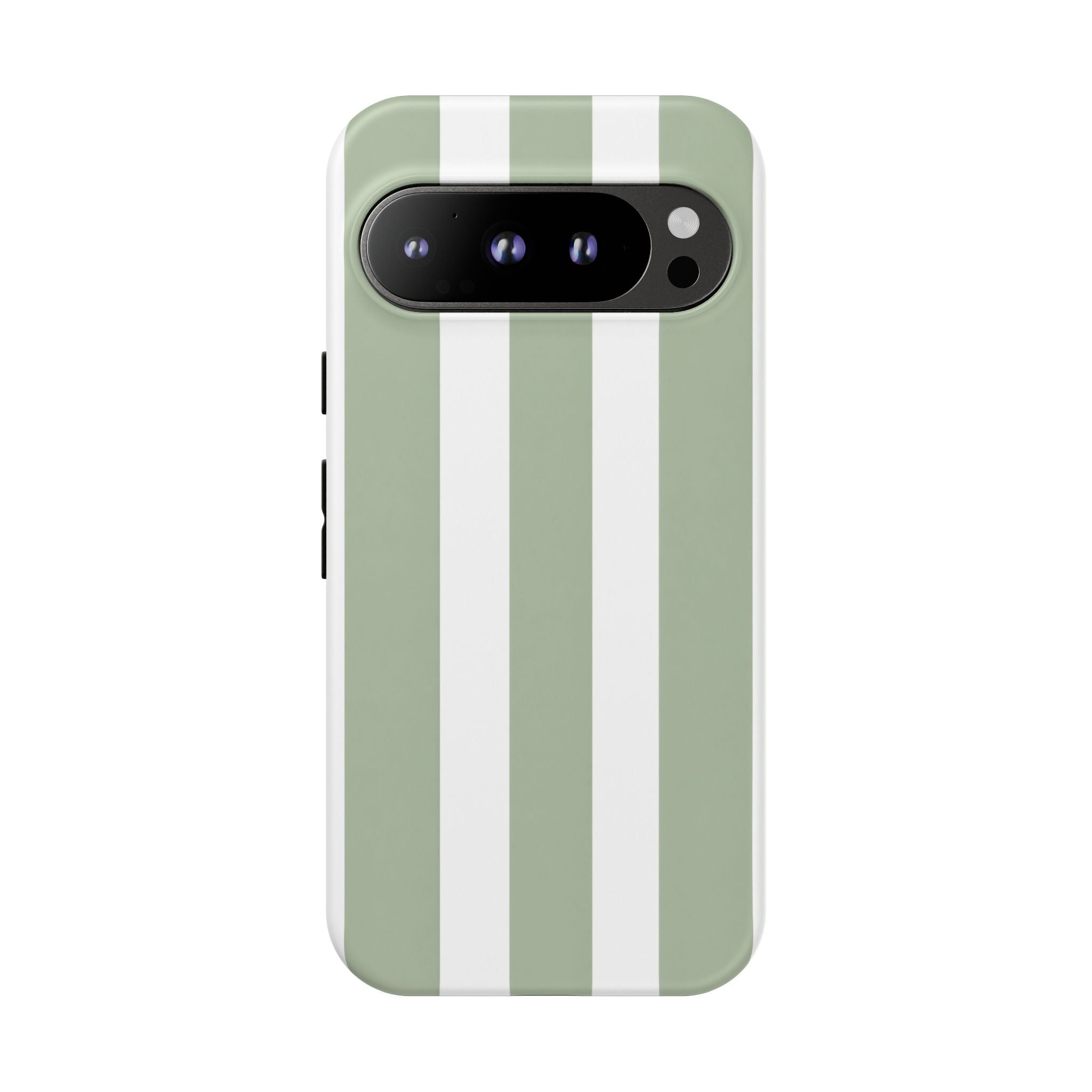 Striped Sage Tough Phone Case — Durable Green & White Vertical Stripe Phone Cover