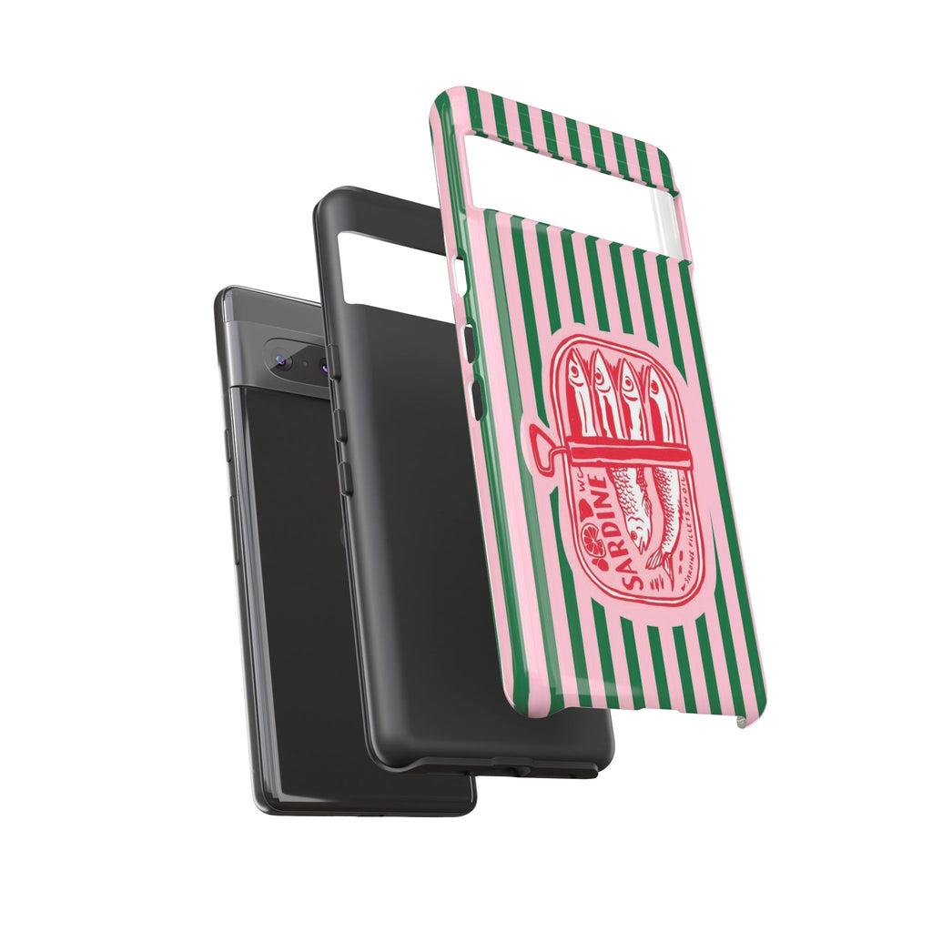 Sardine Stripe Phone Case — Retro Pink & Green Nautical Protection
