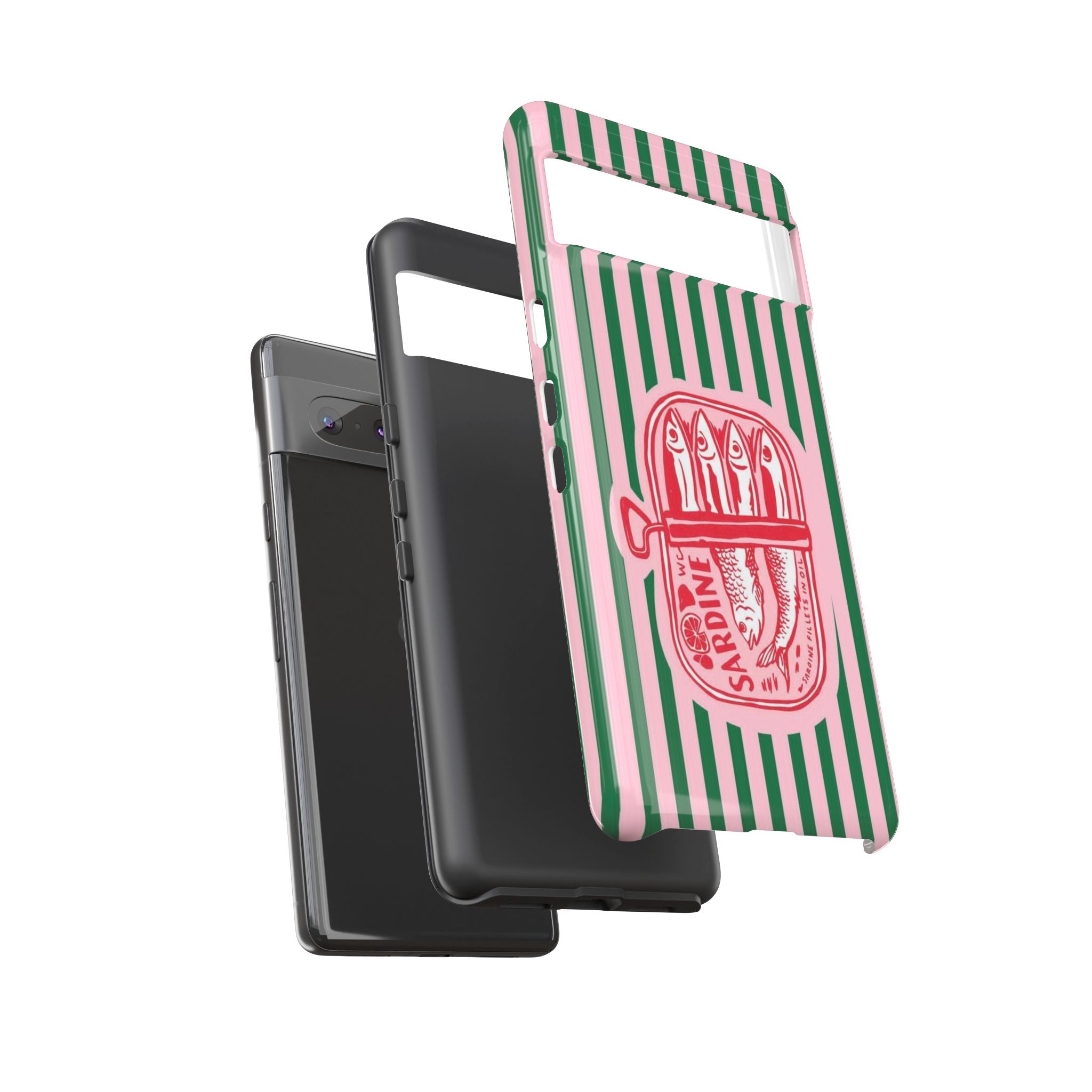 Sardine Stripe Phone Case — Retro Pink & Green Nautical Protection