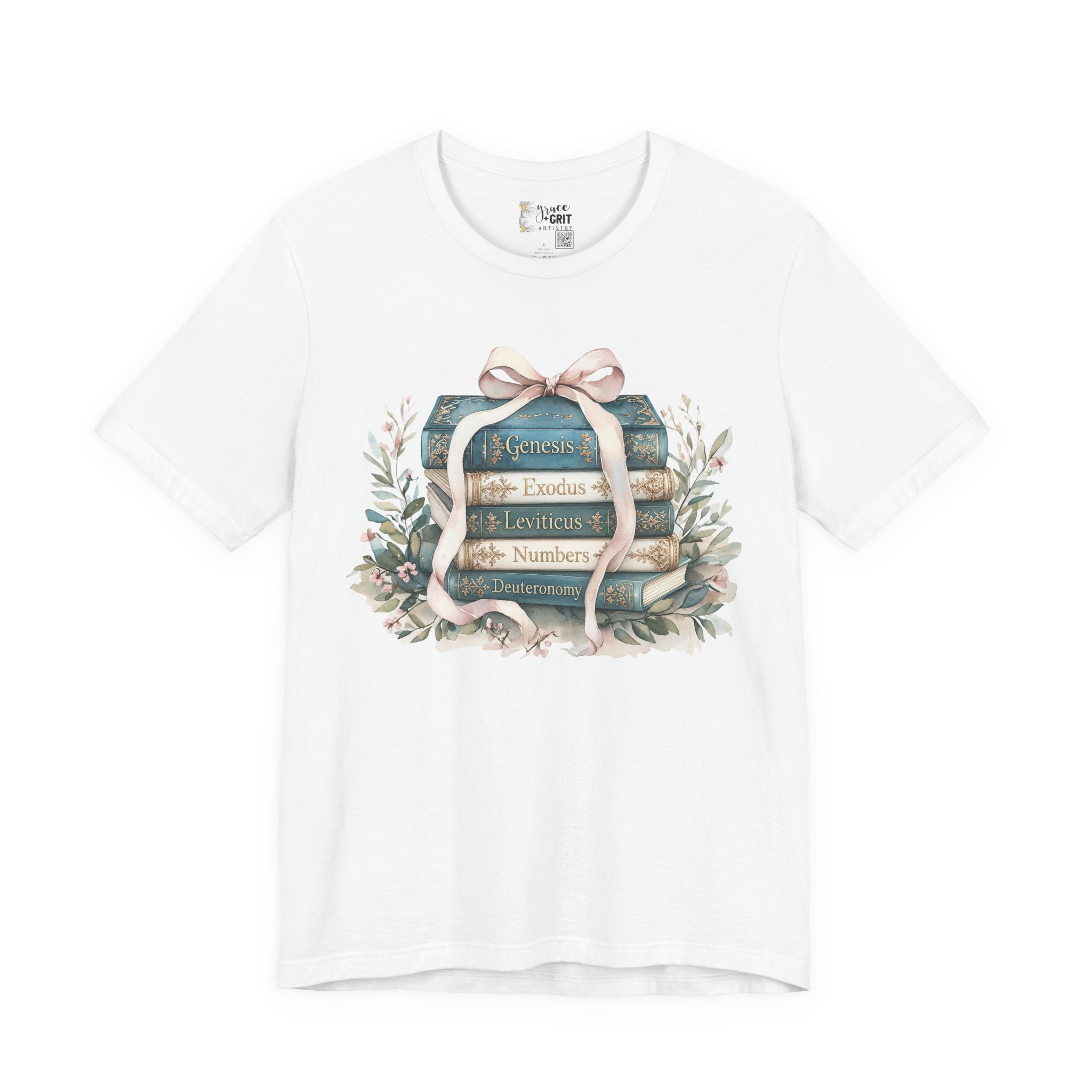 Biblical Books Stack T‑Shirt — Genesis Exodus Leviticus Numbers Design