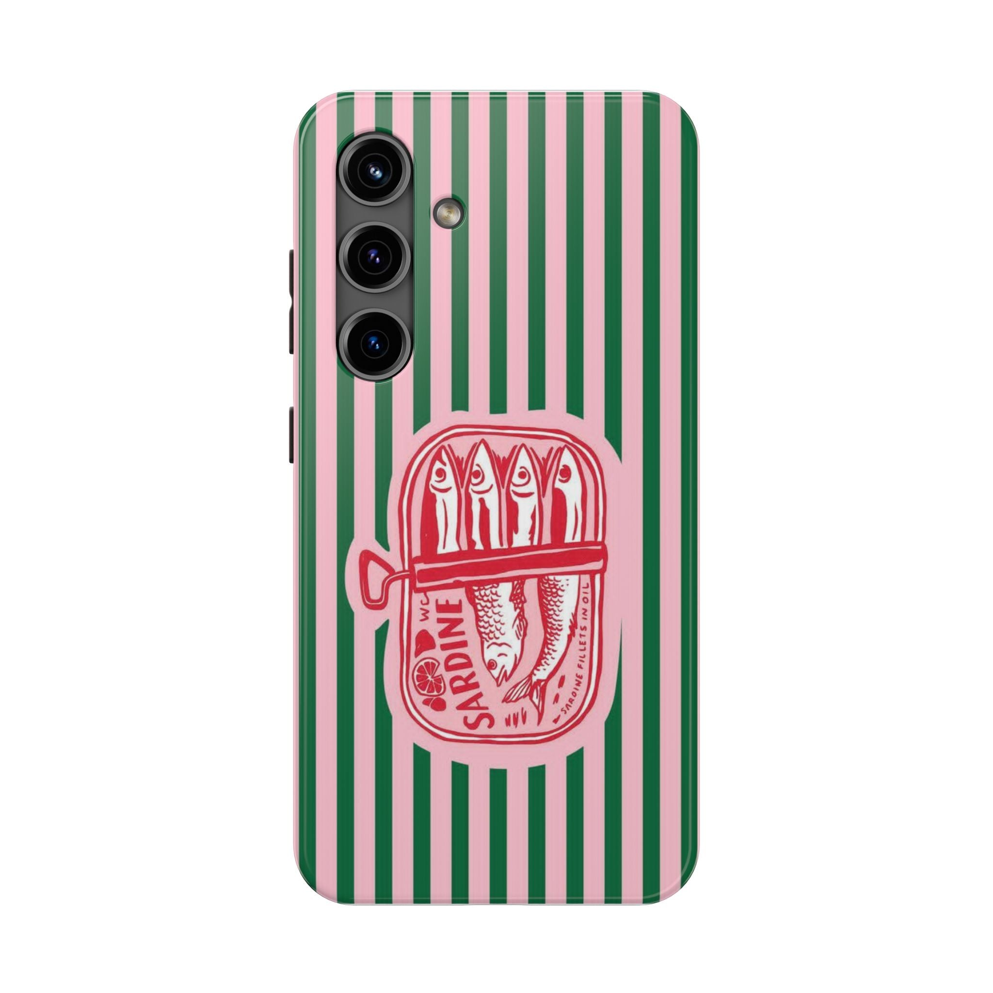 Sardine Stripes Tough Phone Case — Retro Pink & Green Protective Phone Cover