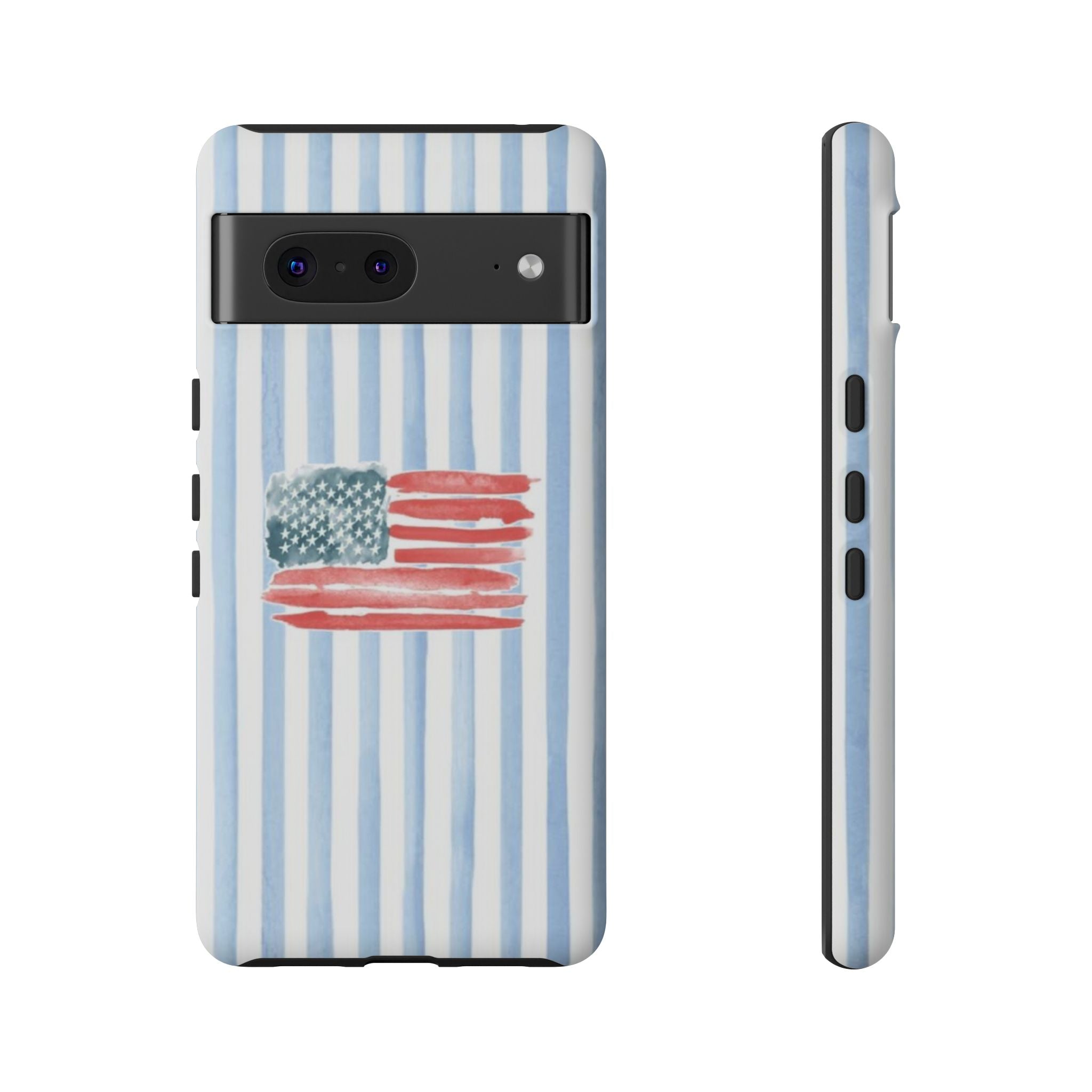 American Flag Watercolor Phone Case - Blue Stripe Tough Case
