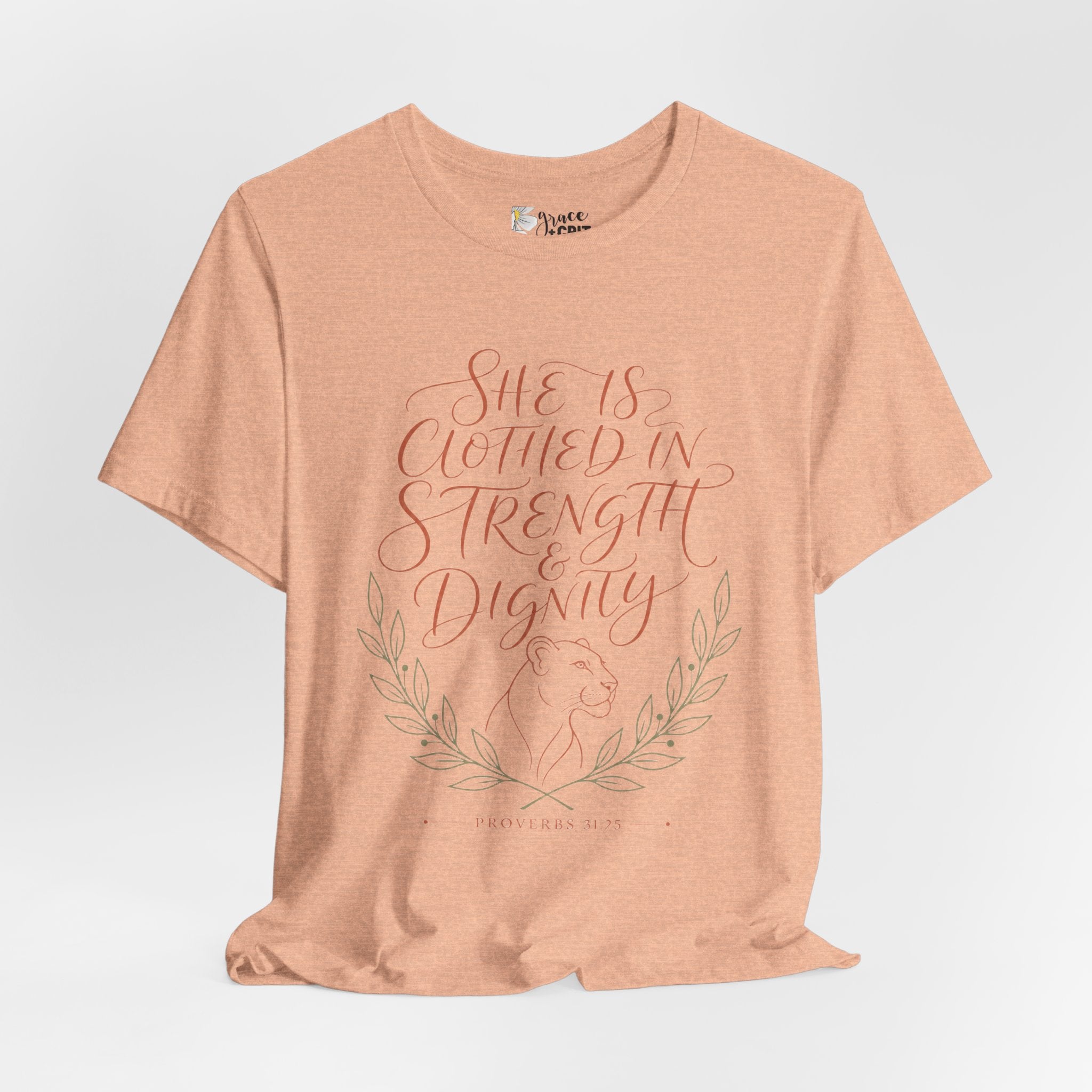 She Is Clothed in Strength & Dignity Tee — Inspirational Christian Women's Graphic T-Shirt