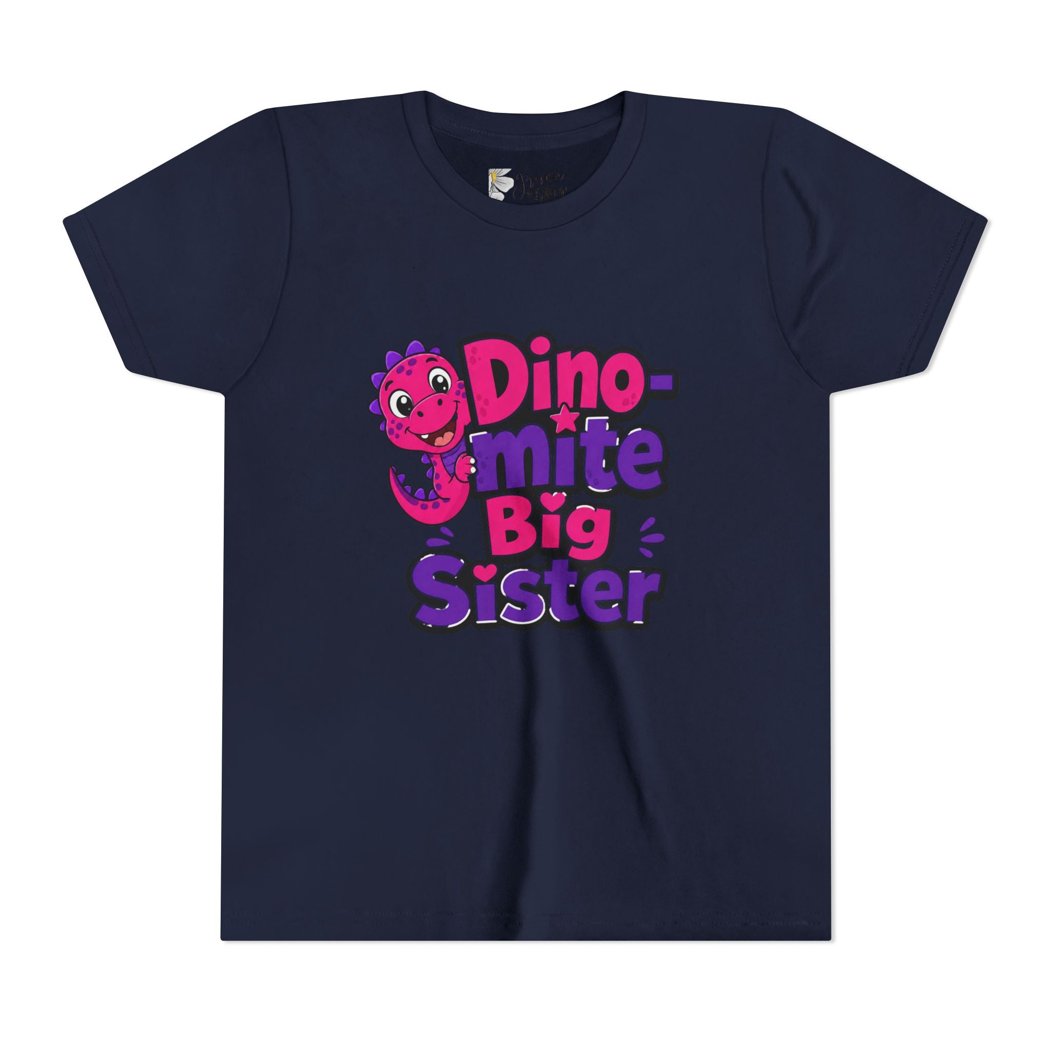 Dino-mite Big Sister Youth Tee — Cute Pink Dinosaur Big Sister Shirt