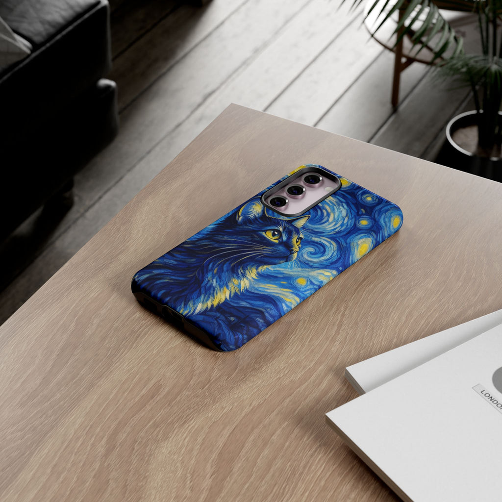 Starry Night Cat Phone Case — Van GoghStyle Blue Galaxy iPhone Cover