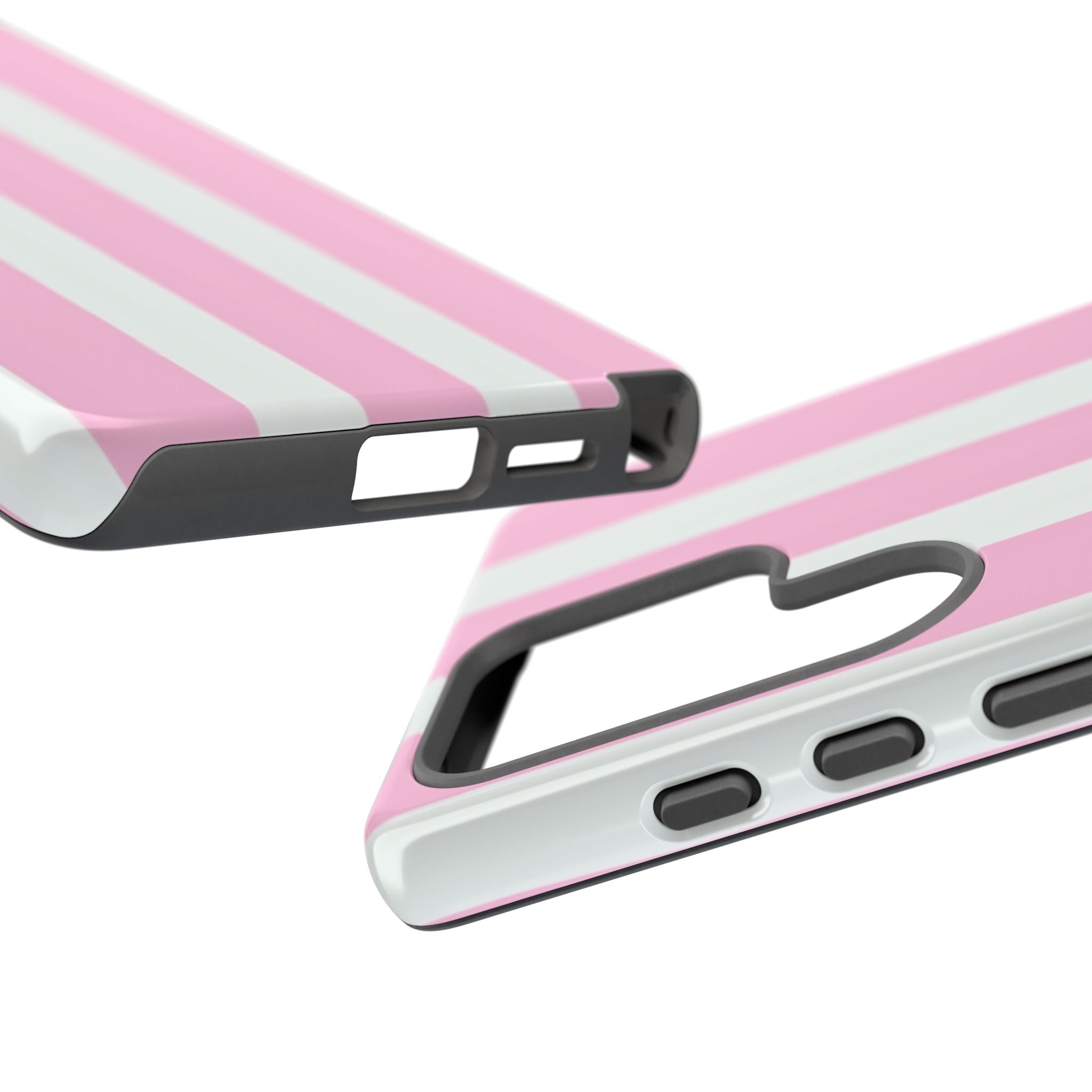 Pink & White Striped Tough Phone Case — Durable Protective Phone Cover