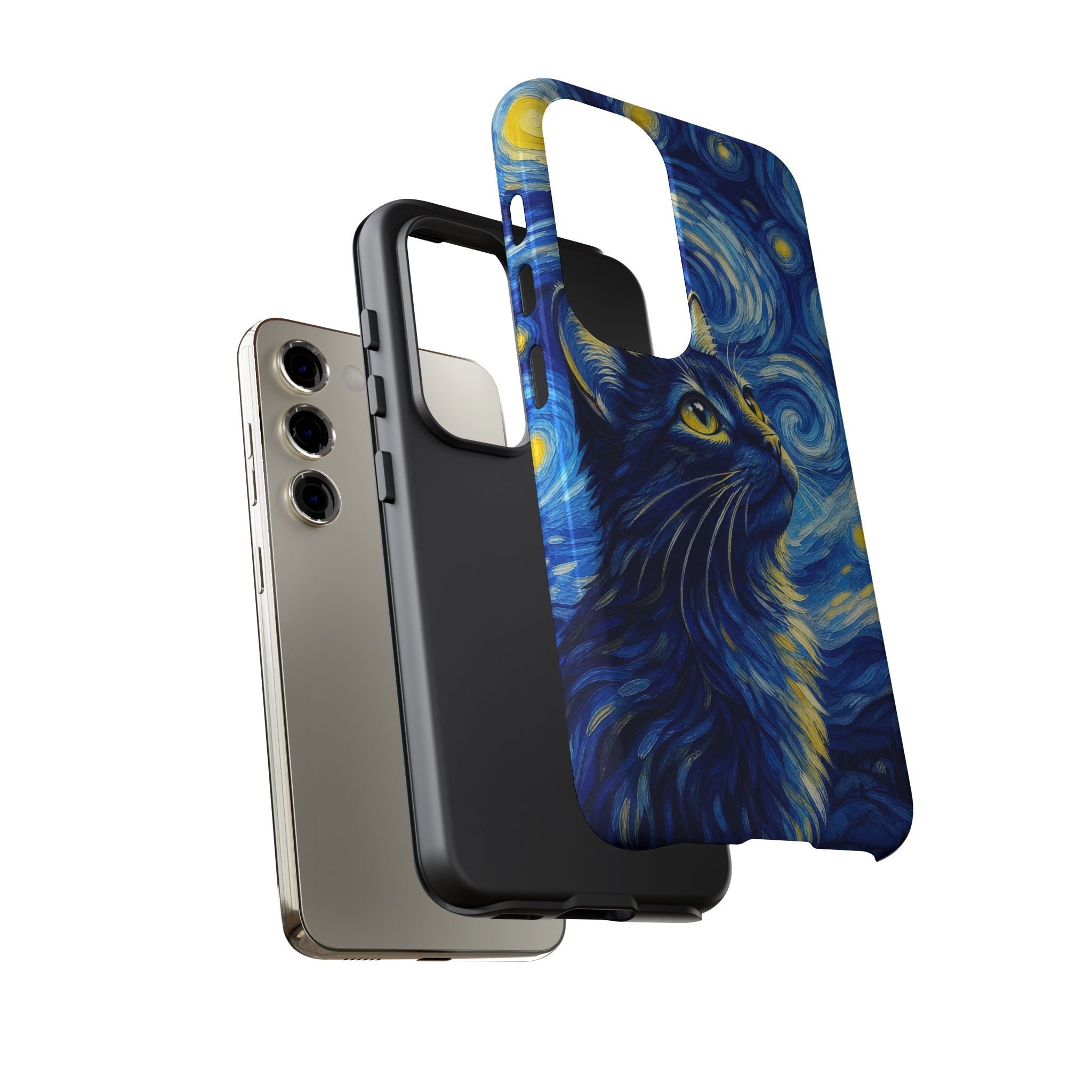 Starry Night Cat Phone Case — Van GoghStyle Blue Galaxy iPhone Cover