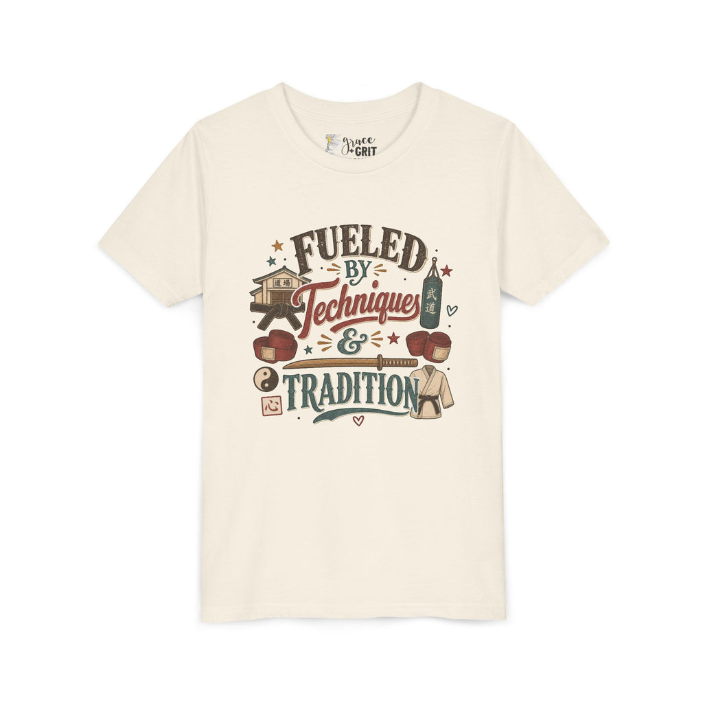 Fueled by Techniques & Tradition Youth Tee | Martial Arts Karate Graphic Shirt