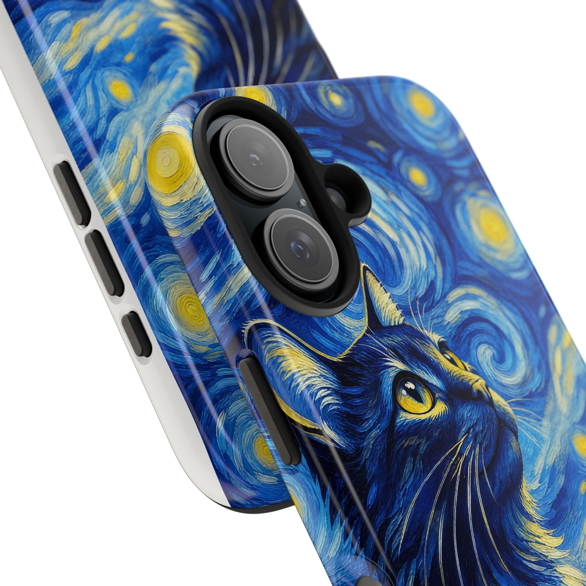 Starry Night Cat Tough Phone Case — Van Gogh Style Galaxy Kitten Protective Cover