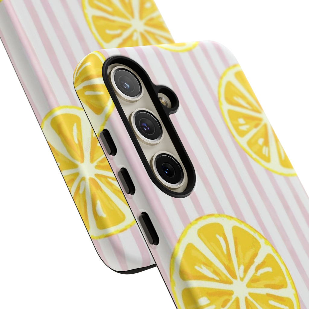 Lemon Slices Tough Case — Cute Pink Stripe Phone Cover