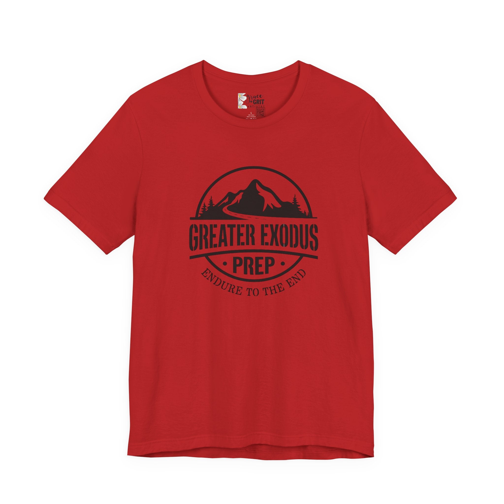 Greater Exodus Prep T-Shirt — Mountain Logo “Endure to the End” Adventure Tee