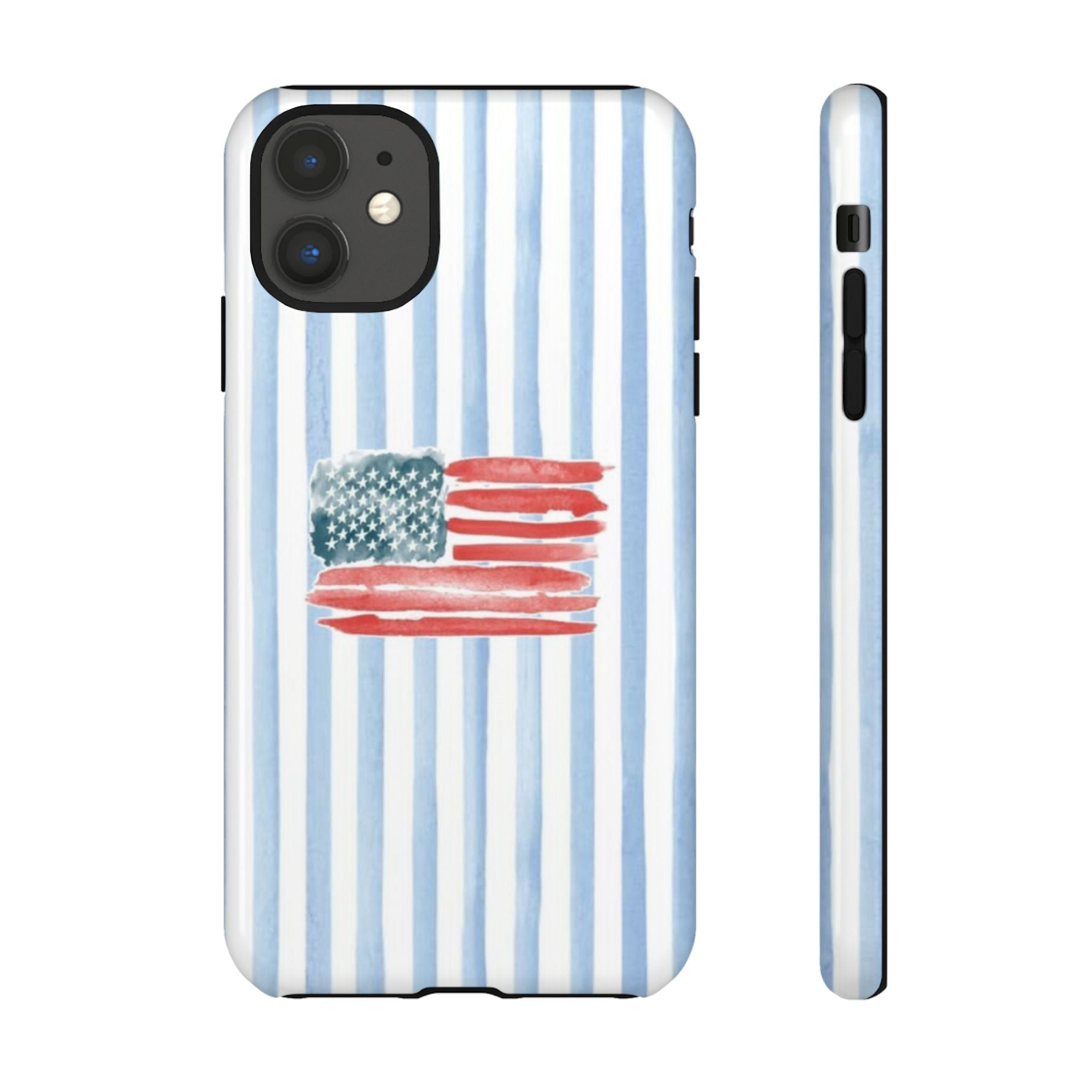 American Flag Watercolor Phone Case - Blue Stripe Tough Case