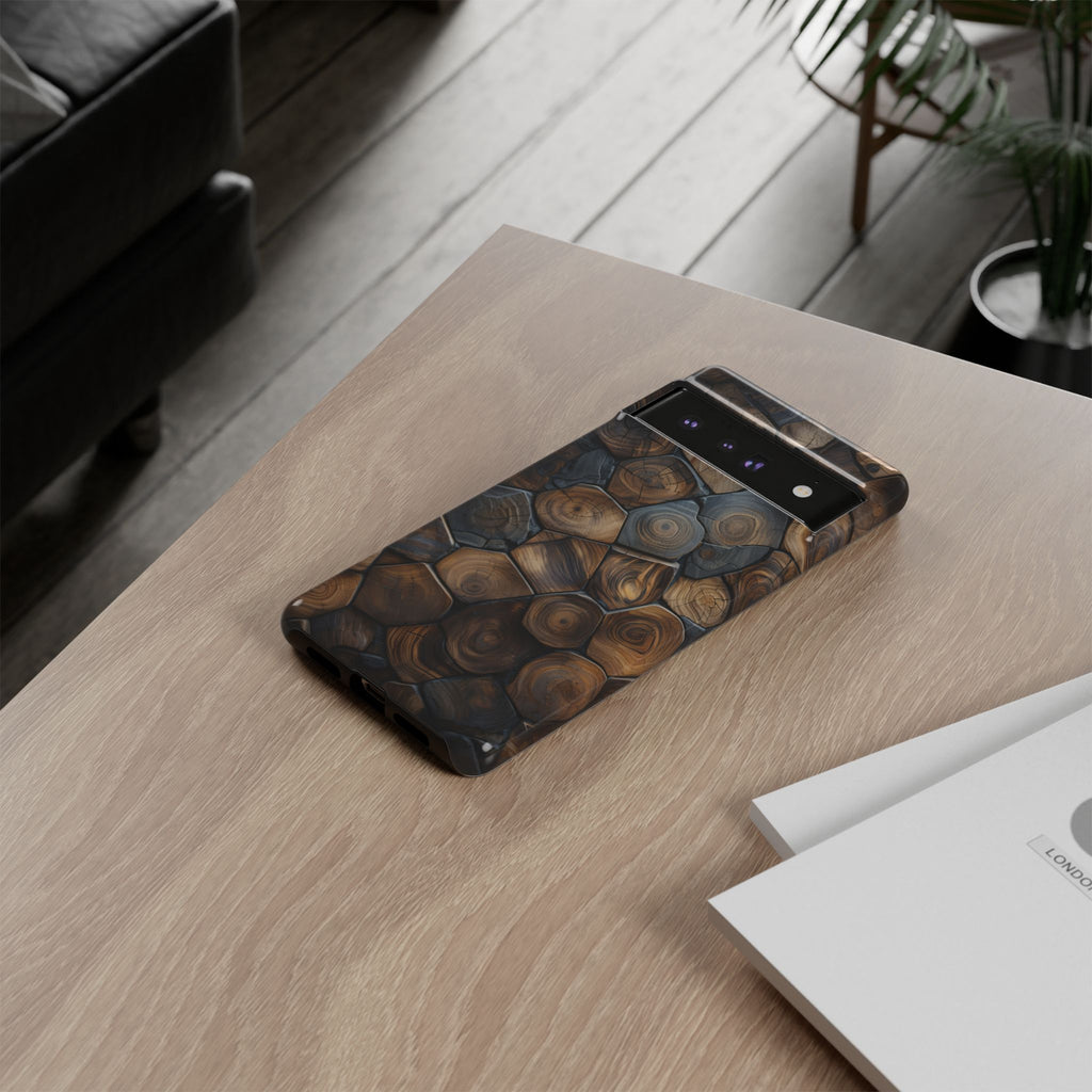 Wood Grain Hex Phone Case — Rustic Geometric iPhone Protection