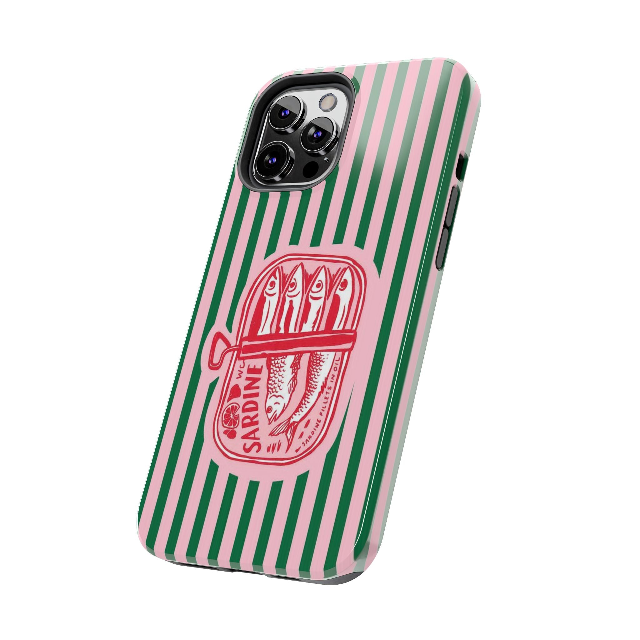 Sardine Stripes Tough Phone Case — Retro Pink & Green Protective Phone Cover