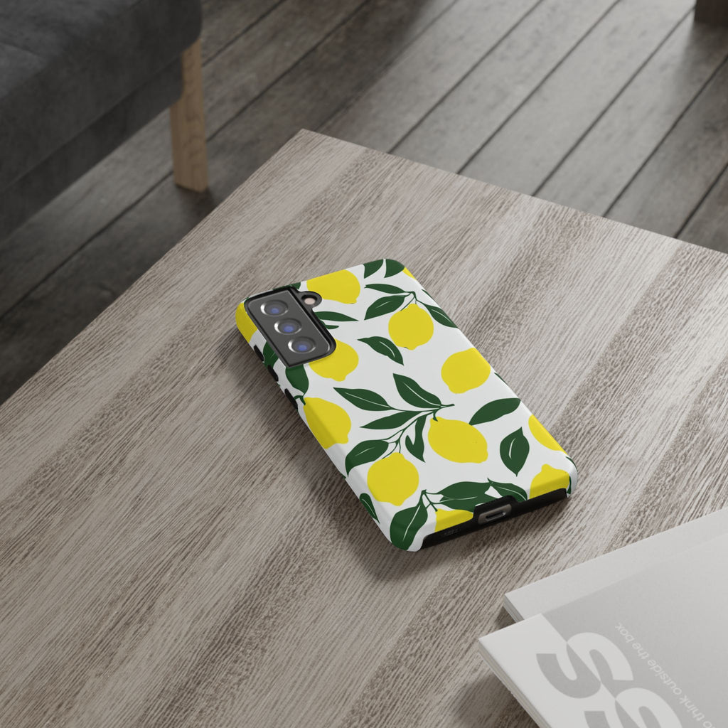 Lemon Pattern Tough Phone Case — Bright Citrus Protective Cover