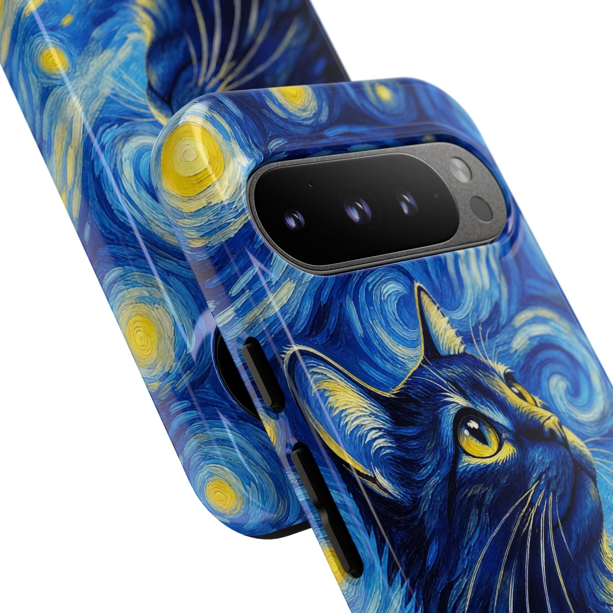 Starry Night Cat Phone Case — Van GoghStyle Blue Galaxy iPhone Cover