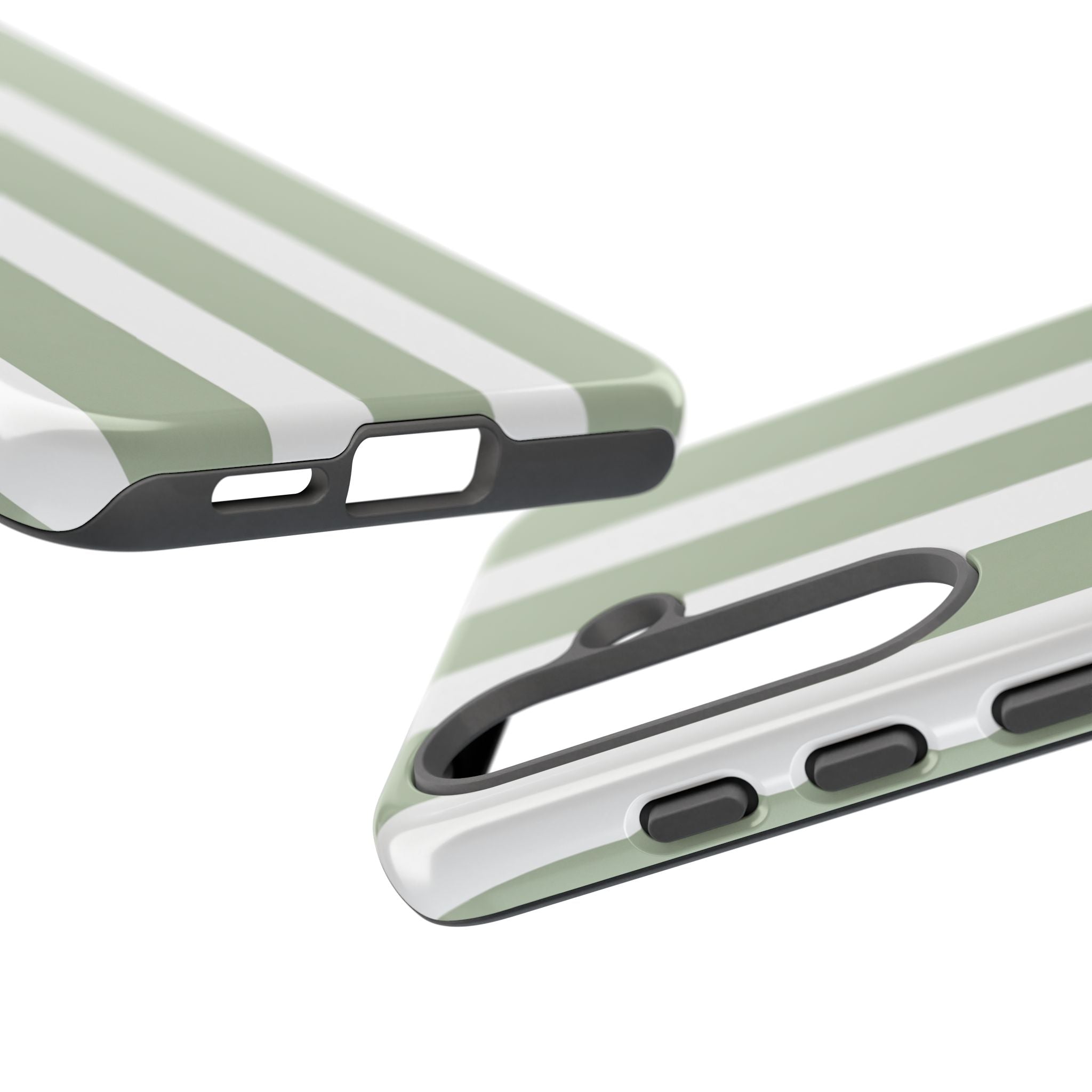 Striped Sage Tough Phone Case — Durable Green & White Vertical Stripe Phone Cover