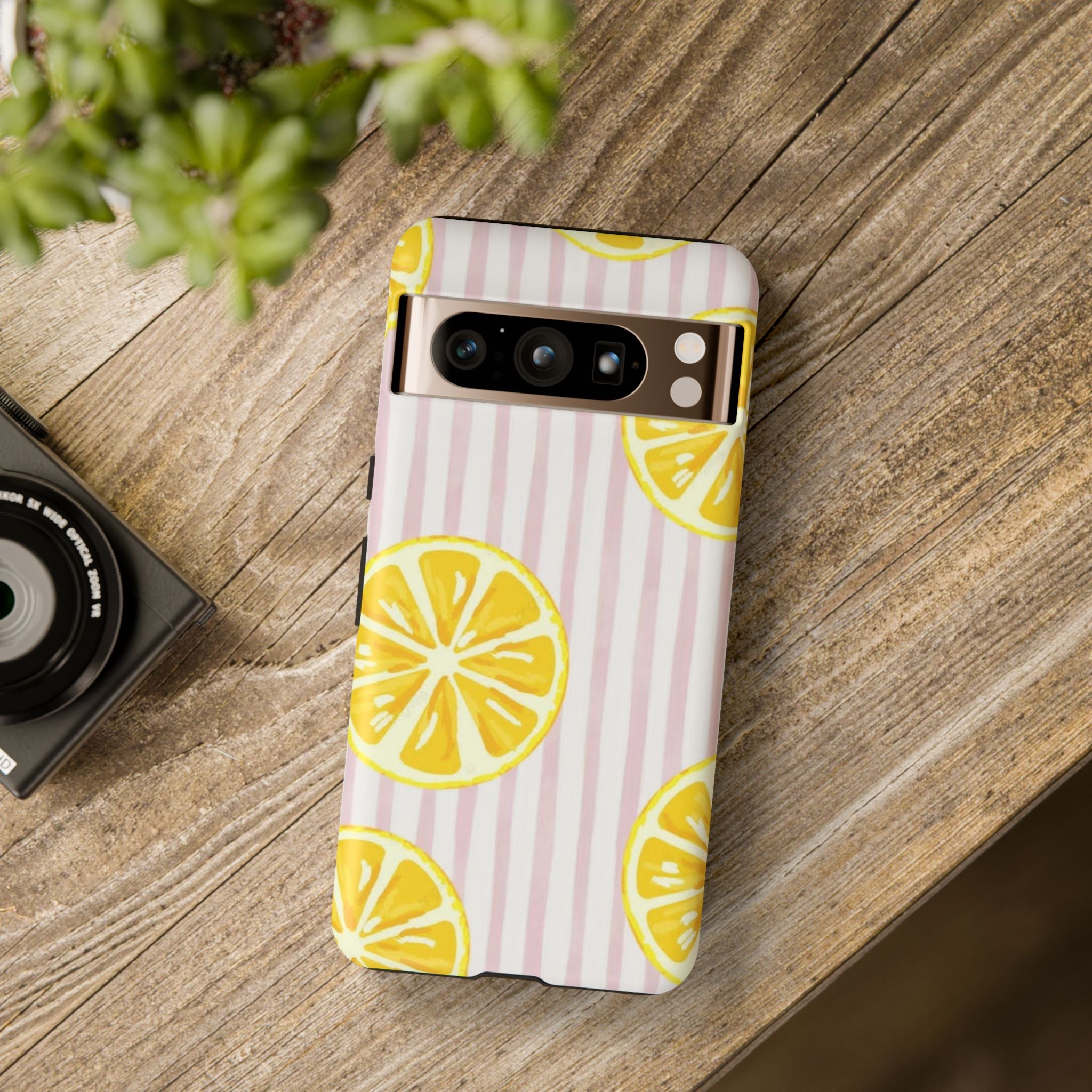 Lemon Slices Tough Case — Cute Pink Stripe Phone Cover